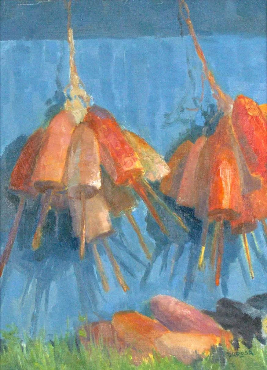 Rose DaRosa, Orange Buoys, 12x9, oil, wood