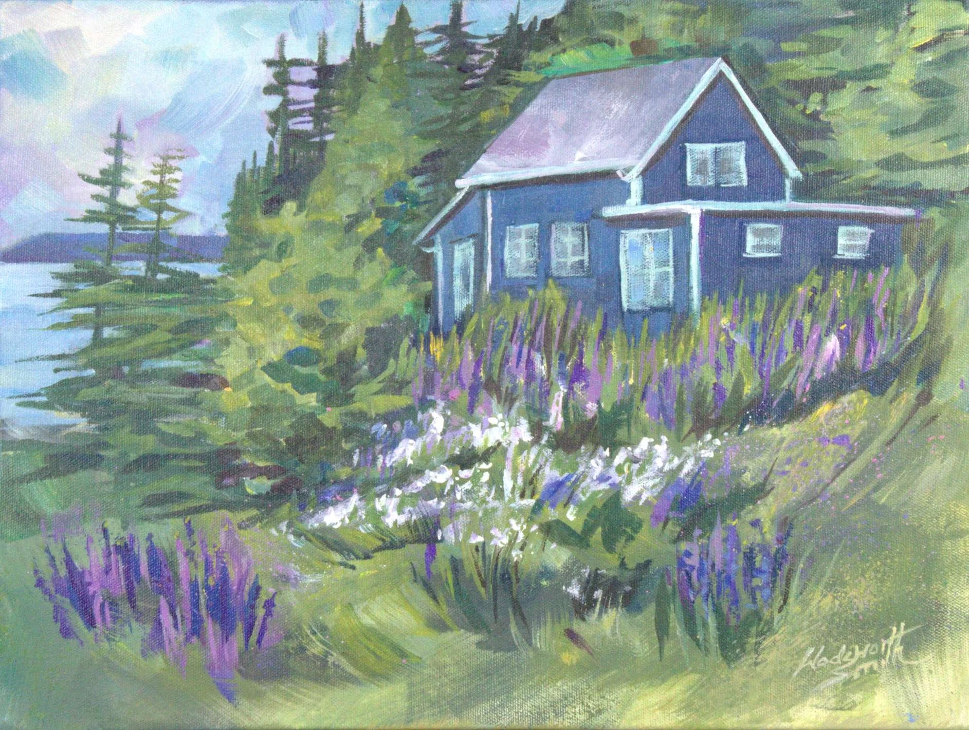 Sharon Wadsworth-Smith, The Blue Cottage, 12x16, Acrylic, canvas