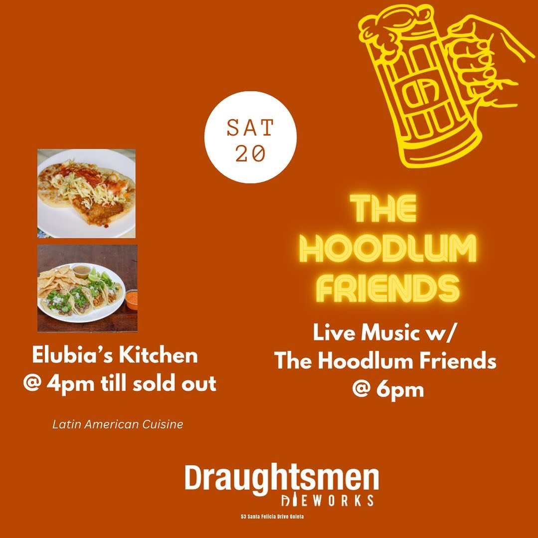 TODAY! Come enjoy some great food, beverages friends and live music. 

🌮 @elubias_kitchen  will be serving starting at 4pm. @thehoodlumfriends  at 6pm with live music. 
.
.
.
#sblivenotes #goleta #goodlandfun #elubias #latinfood  #craftbeer #music #