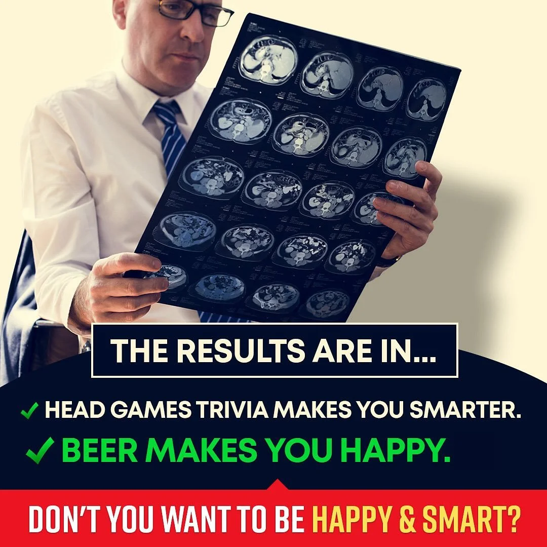 🧠 Head Games Trivia 🍺
Ready to flex those brain cells (or at least make up for it with a hilarious team name)? Join us Tuesdays at 6:30pm at Draughtsmen Aleworks for trivia that&rsquo;s free to play, full of laughs, and best enjoyed with a frosty p