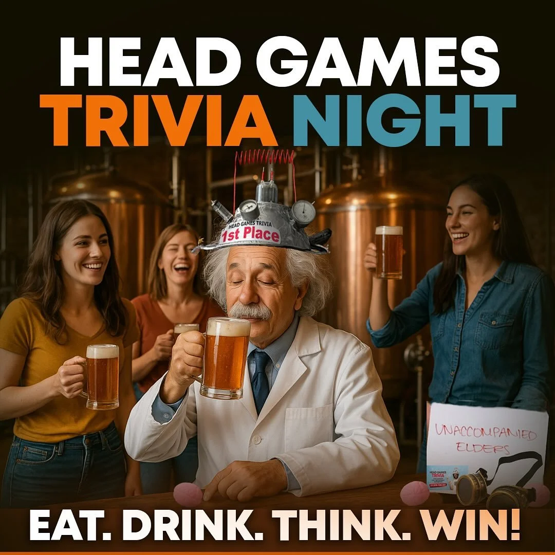 🧠 Head Games Trivia Night 🍺
Get your brain cells  in order! Join us Tonight at 6:30pm (or any Tuesday night) at Draughtsmen Aleworks for trivia that&rsquo;s free to play, full of laughs, and best enjoyed with a frosty pint in hand and some scrumpti