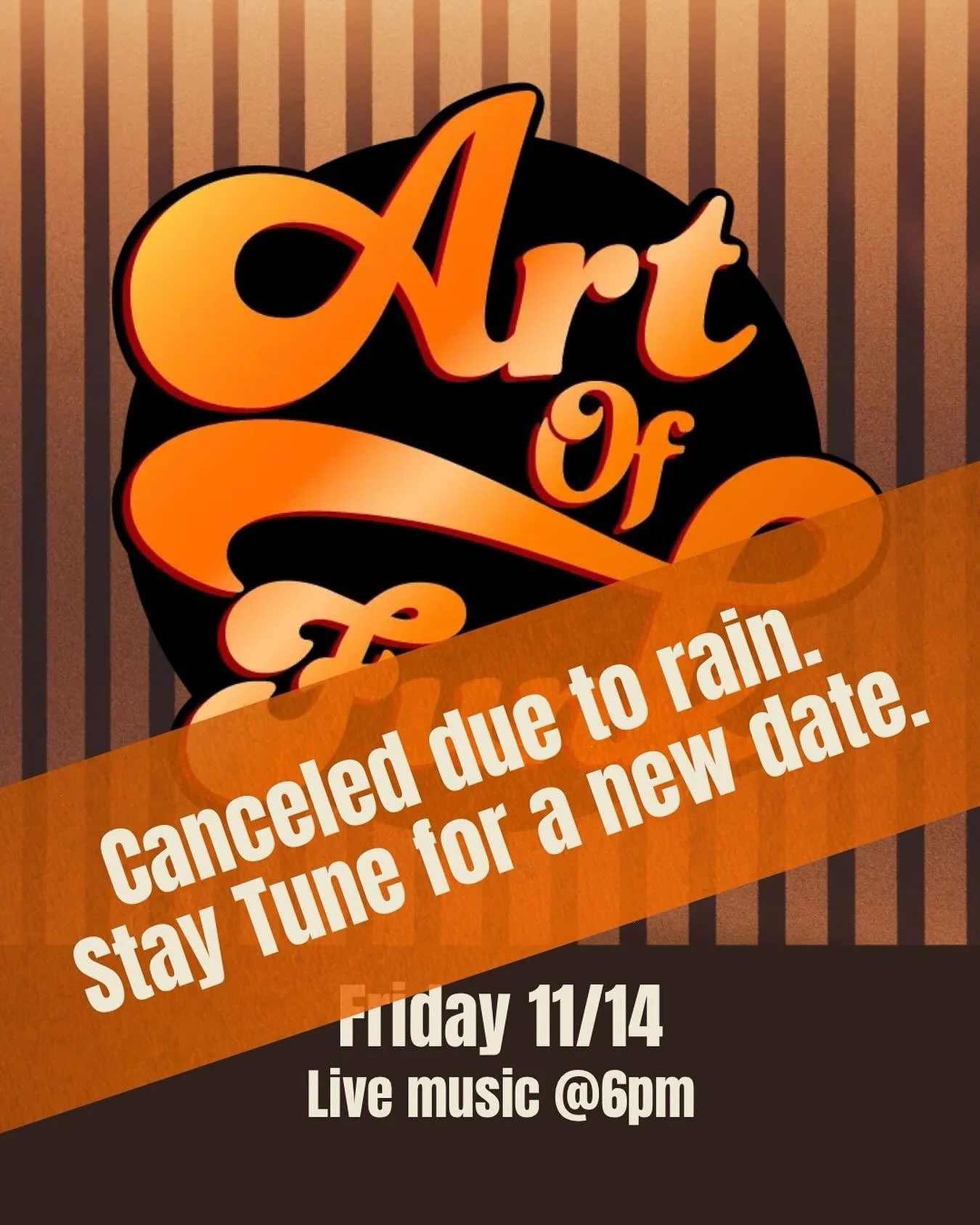 Due to the upcoming rain we are rescheduling our live music on Friday  Stay tuned for the new date with @artoffunk