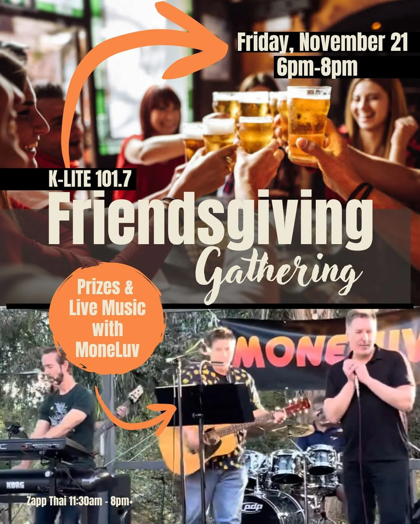 🎷 Fri 11/21 &ndash; K-LITE 101.7 Friendsgiving Gathering + Live Music @ 6pm. A big community night is coming to Goleta!

Join us at Draughtsmen Aleworks for K-LITE&rsquo;s Listener Appreciation Friendsgiving, featuring MoneLuv live at 6pm. It&rsquo;
