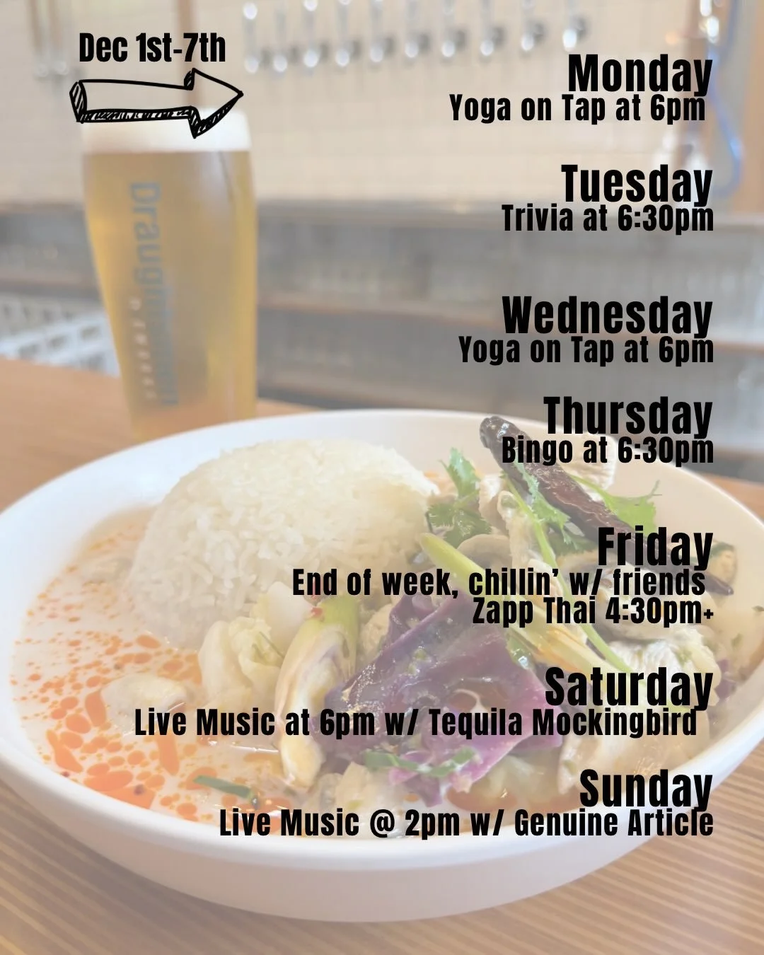 🍻 This Week at Draughtsmen Aleworks. Sips, stretches, good vibes, and the perfect beer-lover gifts: hello, Annual Memberships and gift certificates. 

🧘&zwj;♀️ Mon 12/01 &ndash; Yoga on Tap @ 6pm
Ease into the week with Natalie. Stretch, breathe, s