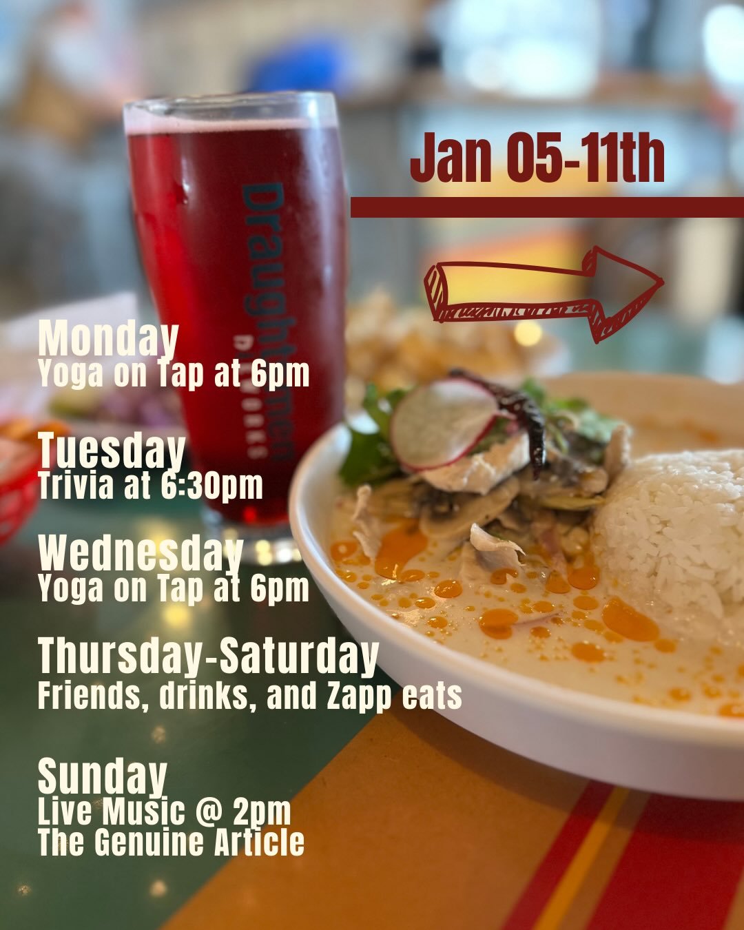 🍻 Happenings at Draughtsmen Aleworks. Hello 2026! A wet start to the year will not slow us down. We have food, fun, and plenty of good vibes waiting for you. Don&rsquo;t let Dry-uary stop you because we have non-alcoholic options too. This month&rsq