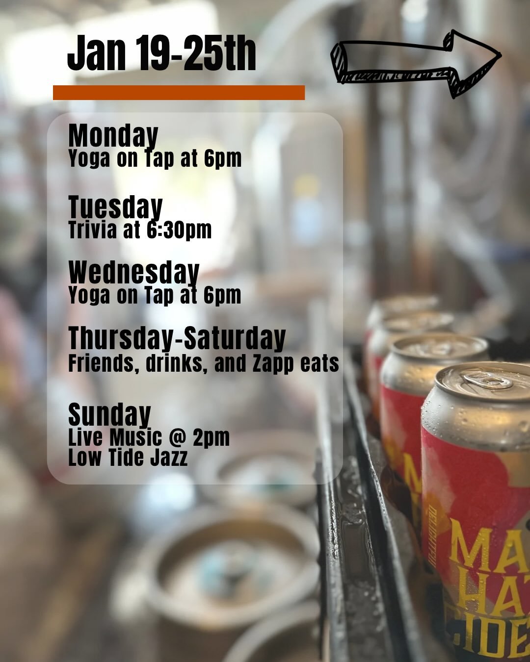 🍻 Happenings at Draughtsmen this week:
🧘&zwj;♀️ Mon 1/19 Yoga on Tap @ 6pm Kick off the week with yogi Sheena. Stretch, breathe, sip, and settle in with a welcoming crew and good vibes all around.

🧠 Tue 1/20 Trivia Night @ 6:30pm Round up your fu