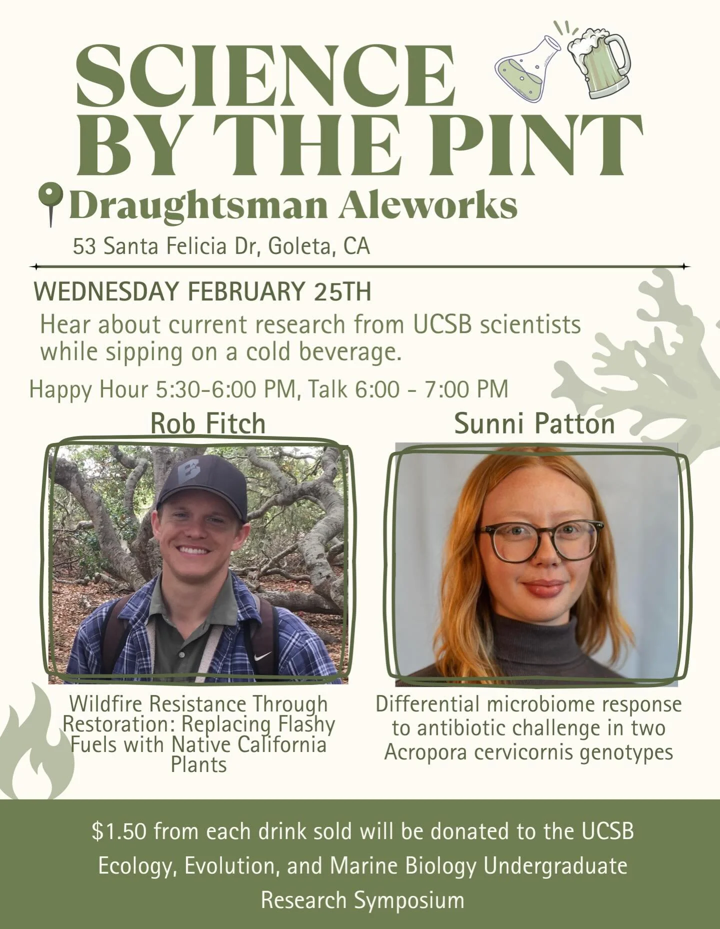 🧪🍺 Science by the Pint! Grab a pint, get curious, and learn something new. Join us Wednesday evenings for Science by the Pint with our friends from UCSB&rsquo;s Ecology, Evolution &amp; Marine Biology (EEMB) Undergraduate Research Symposium.
Happy 