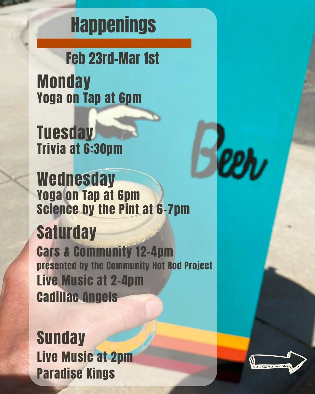 Happenings at Draughtsmen this week

🧘&zwj;♀️ Mon 2/23 Yoga on Tap @ 6pm Start the week feeling good with yogi Sheena. Stretch, breathe, sip, and settle into an easygoing evening with a welcoming crowd.

🧠 Tue 2/24 Trivia Night @ 6:30pm Round up yo