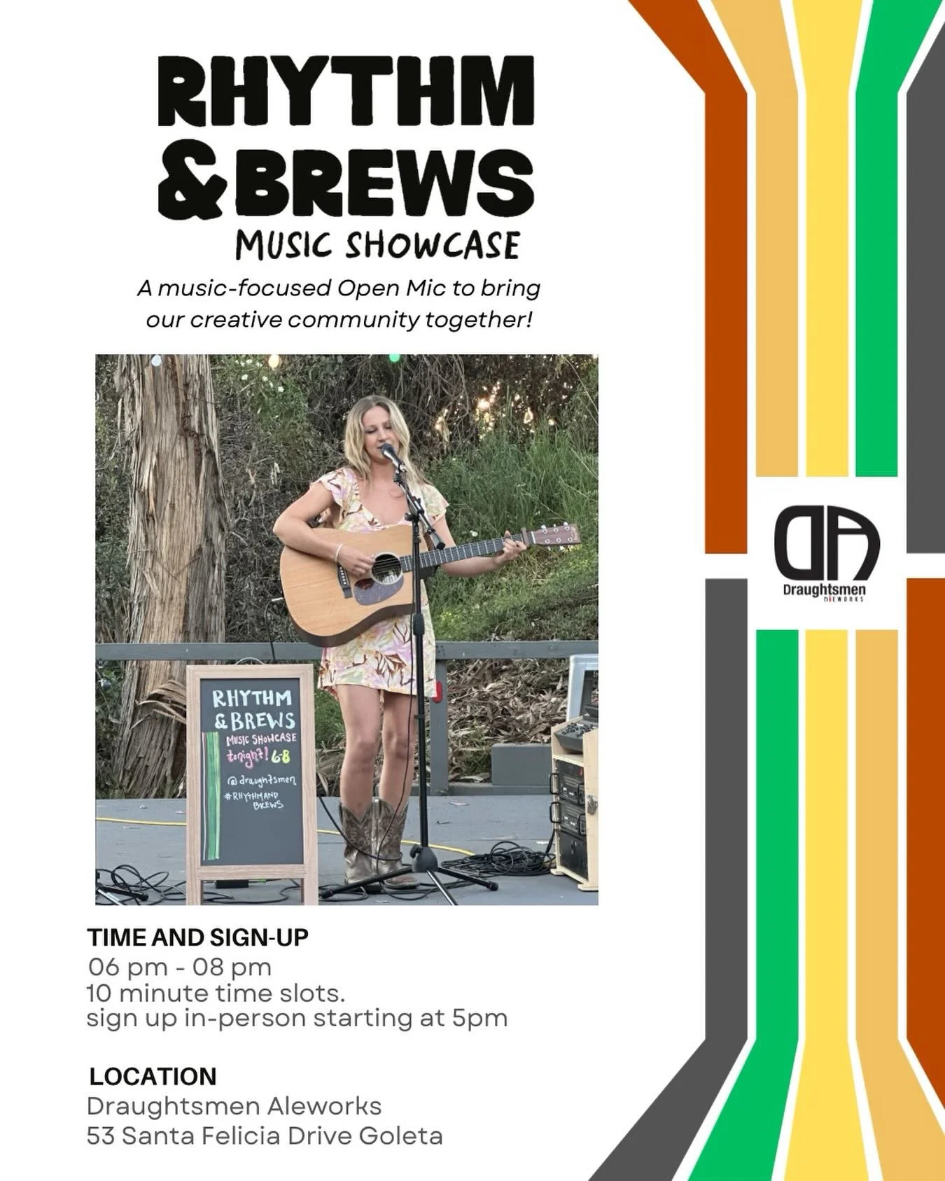 🎸 Calling all singer-songwriters &amp; music makers 🎤

Rhythm &amp; Brews Music Showcase is your space to play, connect, and be heard. Originals, covers, all styles&mdash;bring what you&rsquo;ve got and join the vibe.

📍 Draughtsmen Aleworks | Gol
