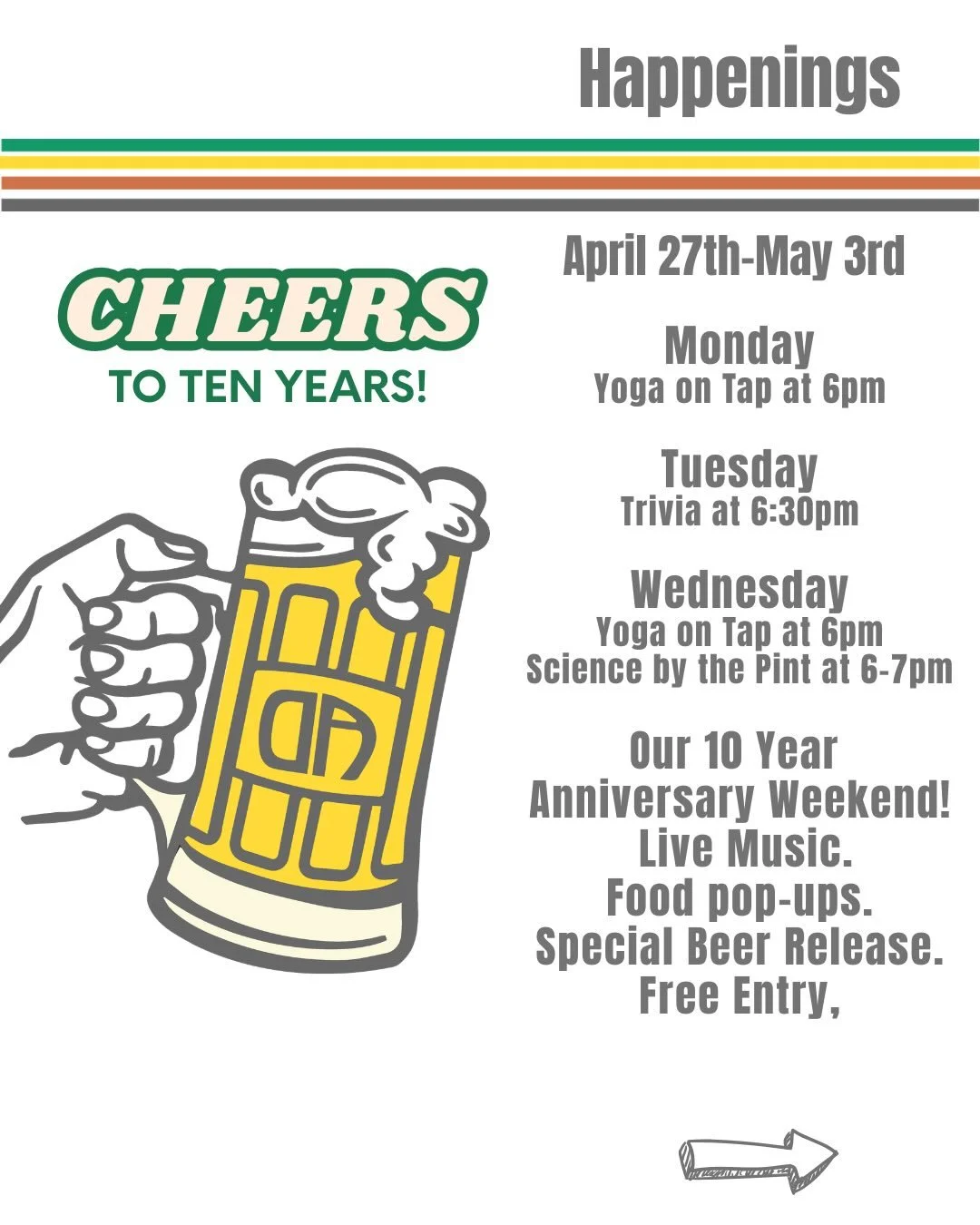 🍻 Happenings at Draughtsmen Aleworks this week

🧘&zwj;♀️ Mon 4/27 | TODAY! Yoga on Tap @ 6pm Start the week on the right foot with yogi Bridget. Stretch, breathe, sip, and settle into an easy, feel-good evening.

🧠 Tue 4/28 | Trivia Night @ 6:30pm