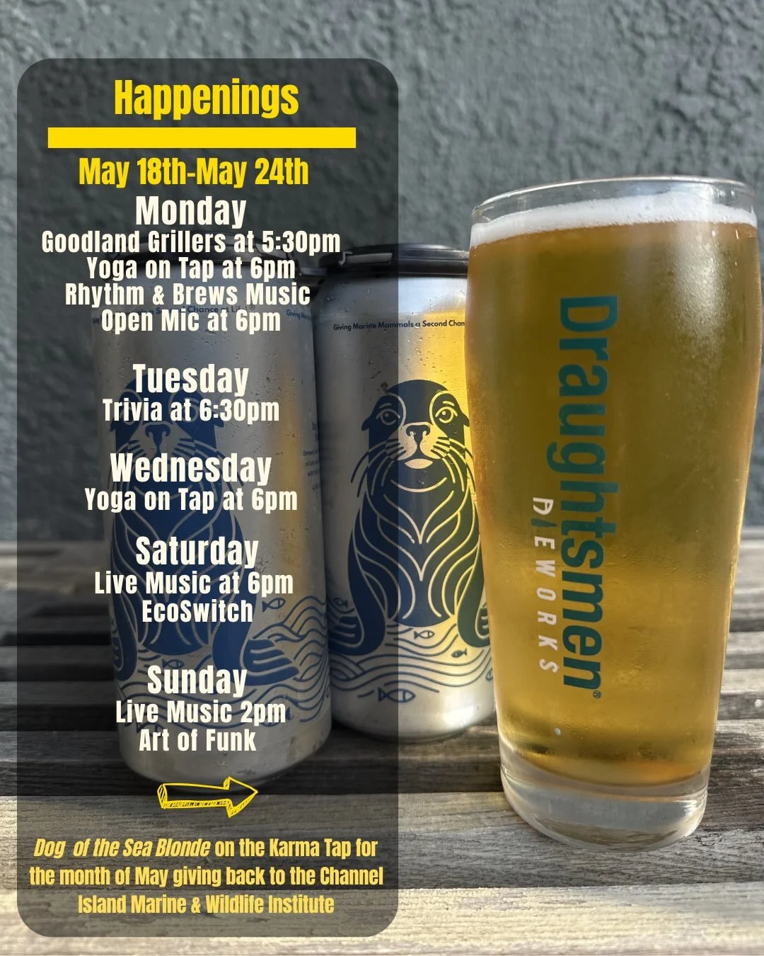 🍻 Happenings at Draughtsmen Aleworks this week

🎶 Mon 5/18 | TODAY! Rhythm &amp; Brews Music Showcase 🍺
Local music, cold beer, and community vibes all in one spot. Rhythm &amp; Brews is our music-forward open mic built to celebrate creativity, co