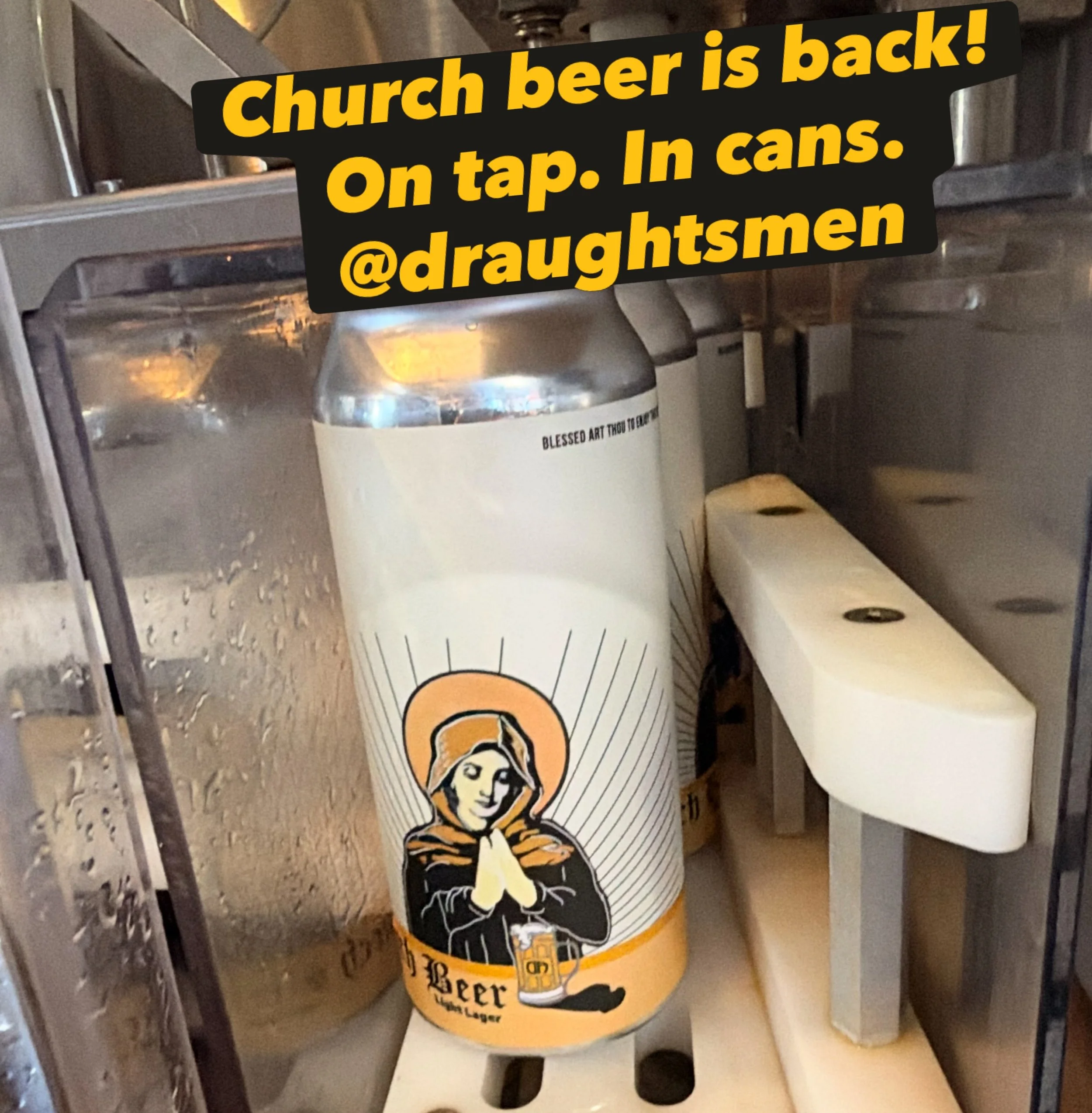 🍺 CHURCH BEER IS BACK! 🙏

Hallelujah! The pearly gates of our canner have opened, and Church Beer is back in cans and on tap at all three taprooms. 🍻

Clean, crisp, easy-drinking, and seriously thirst-quenching. At just 3.5% ABV and 10 IBUs, it&rs