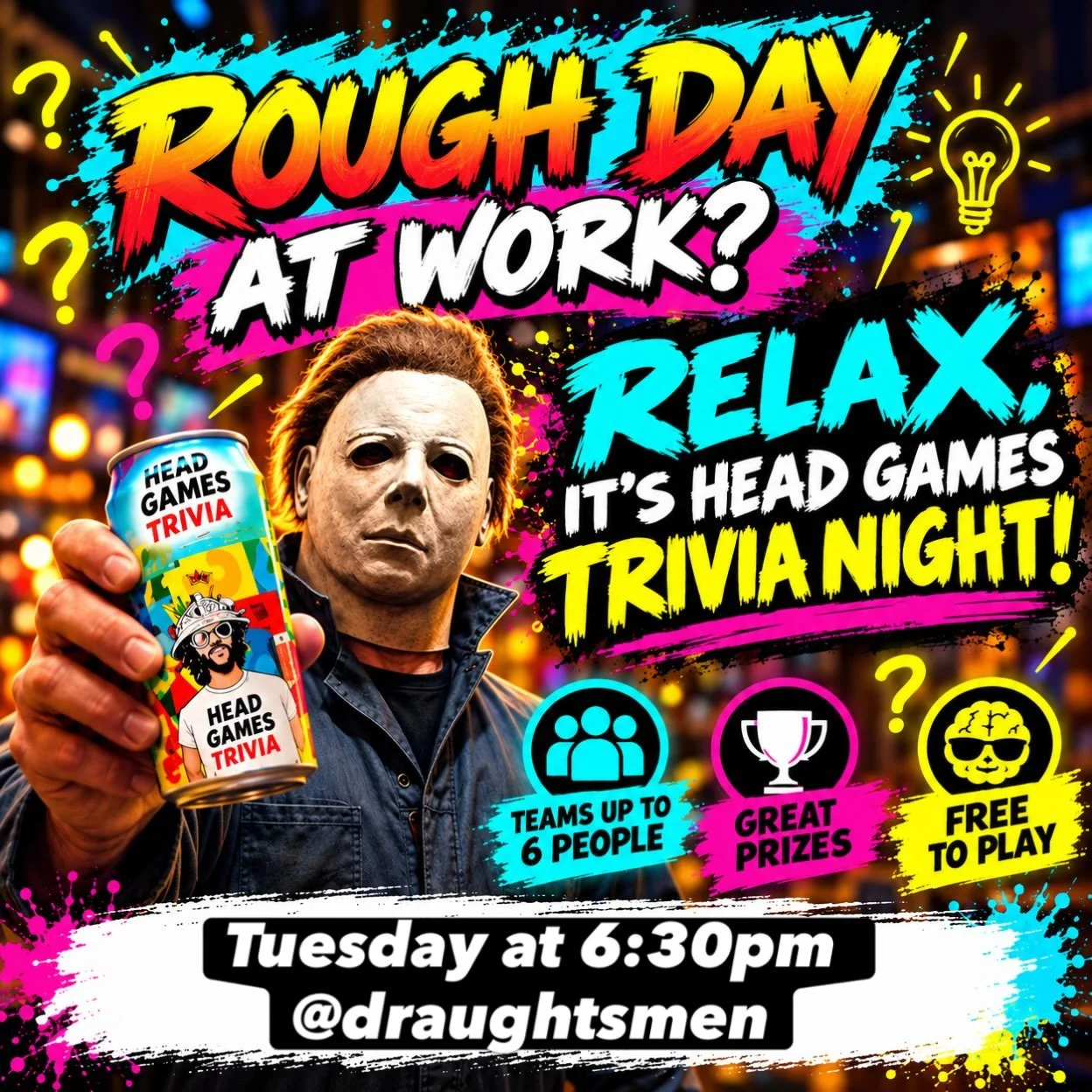 🧠 Head Games Trivia Night 🍺

Trivia, cold pints, and good eats! Join us Tuesday at 6:30pm at Draughtsmen Aleworks for FREE trivia and friendly competition. 🍻

🍜 @zappfoodtruck will be serving up delicious Thai favorites. Bring your crew and play 