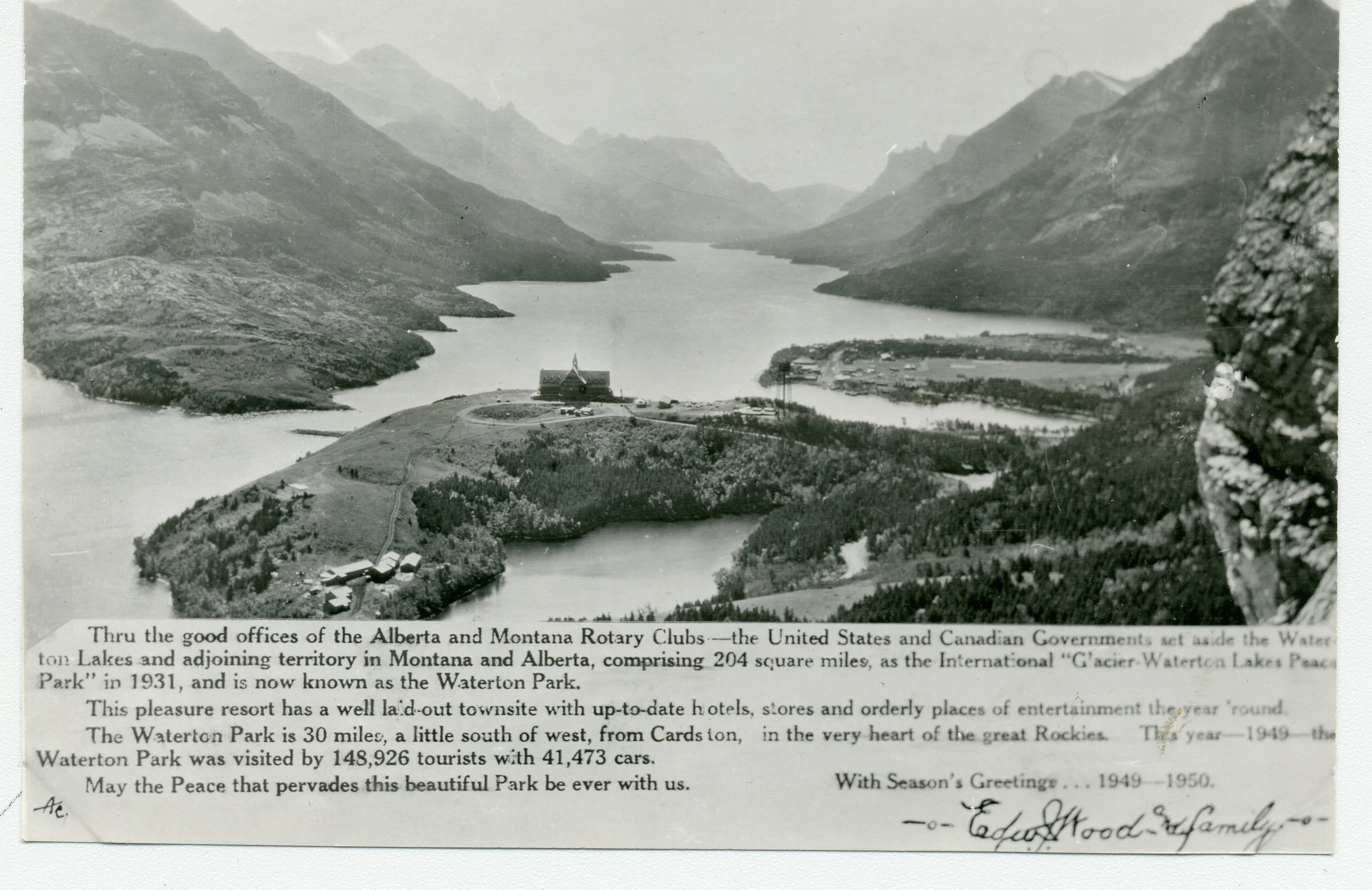 International Peace Park Christmas card from Edw Wood and family