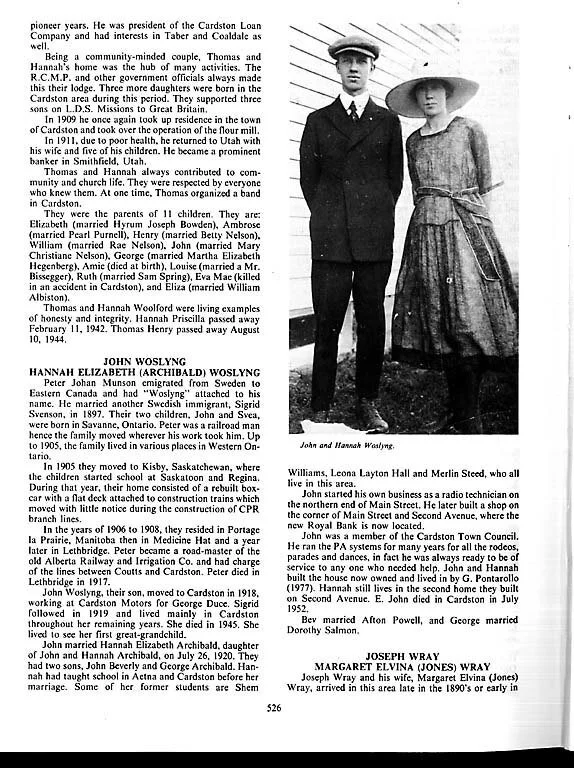 Woslyng background from Cardston history