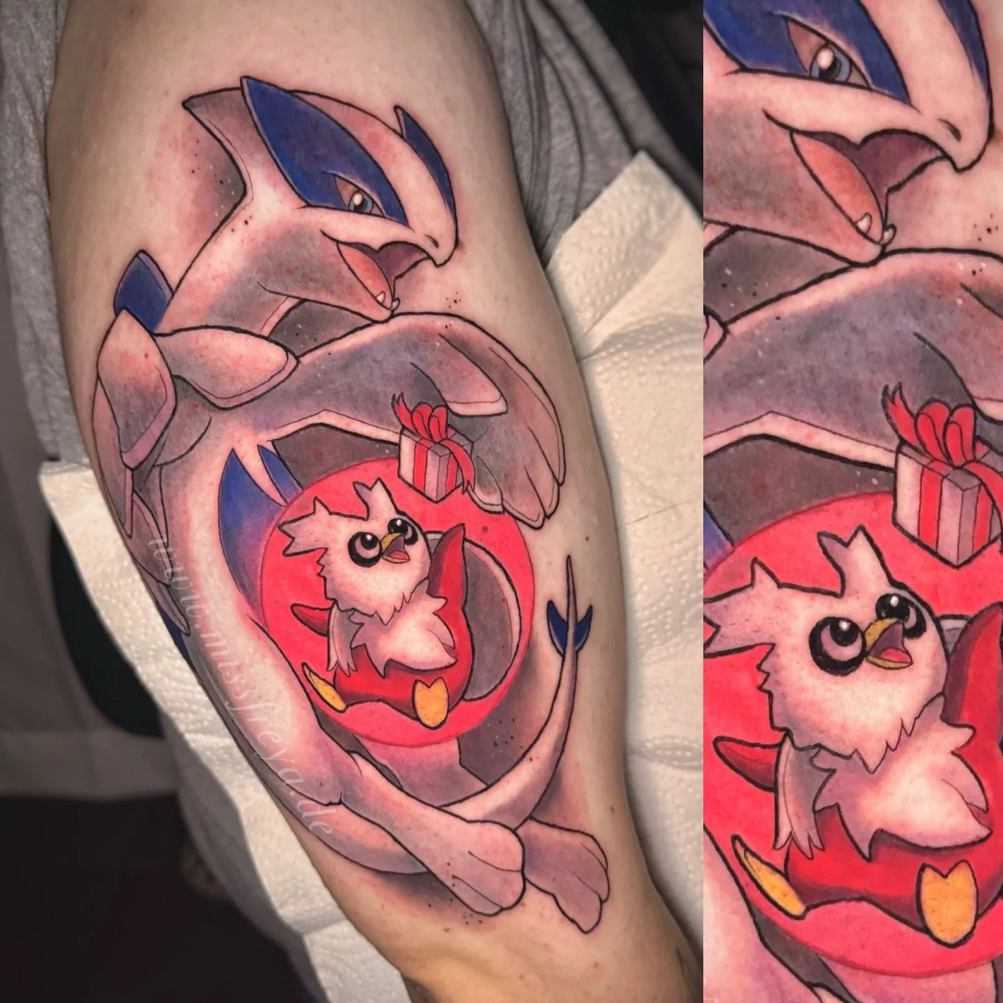Lugia und Botogel / Delibird 💜 
Ein Pok&eacute;mon Tattoo und gleichzeitig ein Andenken an einen sehr geliebten Menschen f&uuml;r @marxel.emsf ✨

Beide hab ich zum ersten Mal t&auml;towiert und bin vor allem mega happy &uuml;ber den Underdog Wunsch 