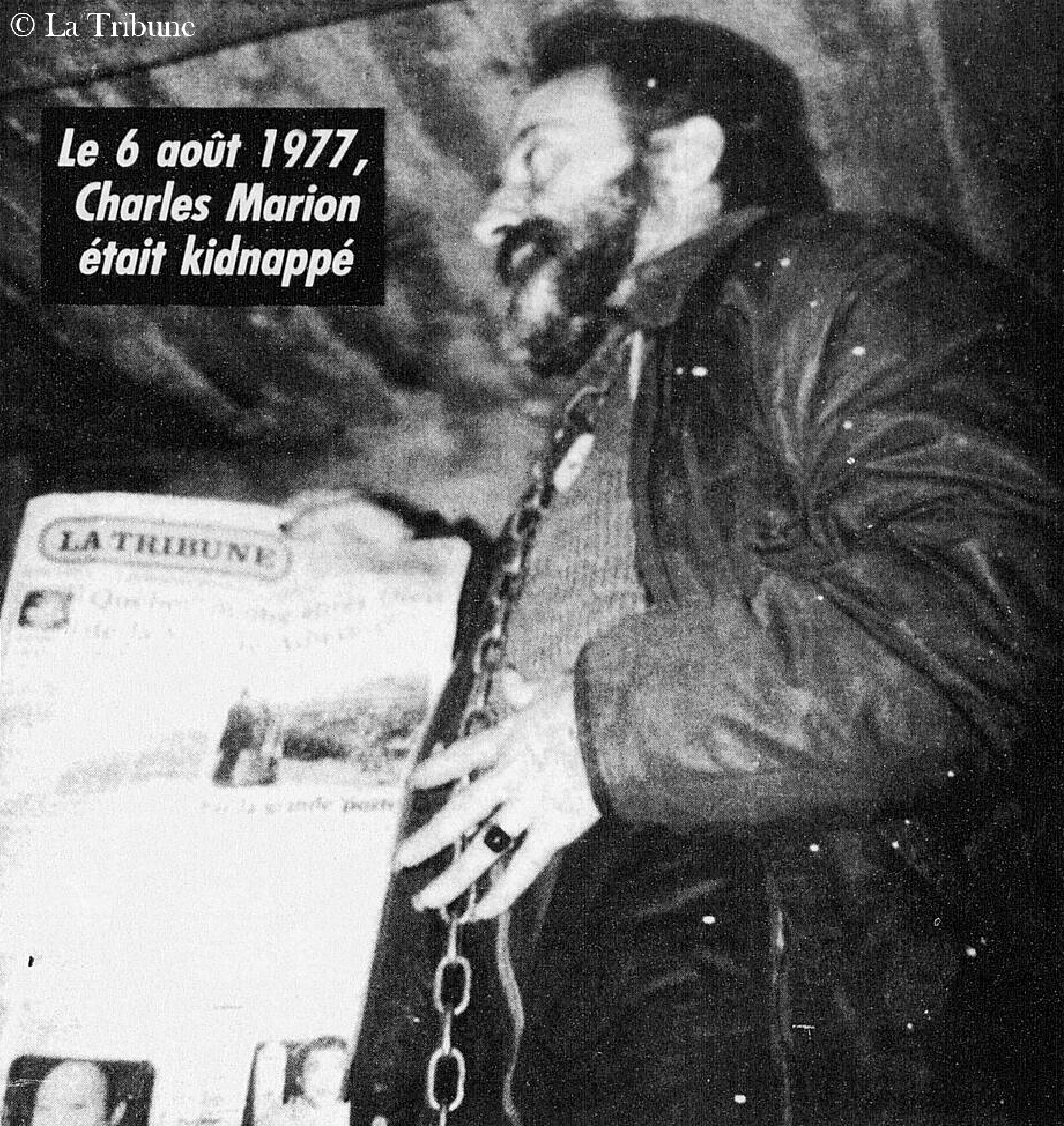  Dernière photo de Charles Marion envoyée en date du 22 octobre 1977 de la part de ses ravisseurs. On remarque la barbe et la longueur des ongles de M. Marion. Sources: Journal La Tribune, 6 août 1992 (BanQ) 
