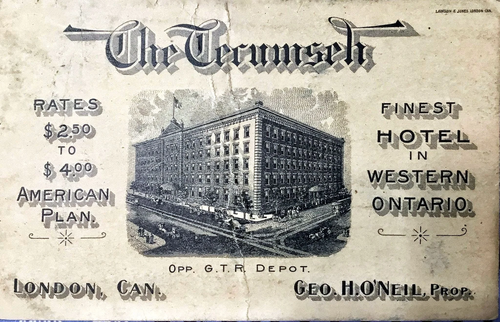 Hotel Tecumseh à London en Ontario où travaillait Catherine Hutchinson Gardner avant d'être retrouvée morte dans la toilette extérieure derrière le cabinet du Dr Cream.