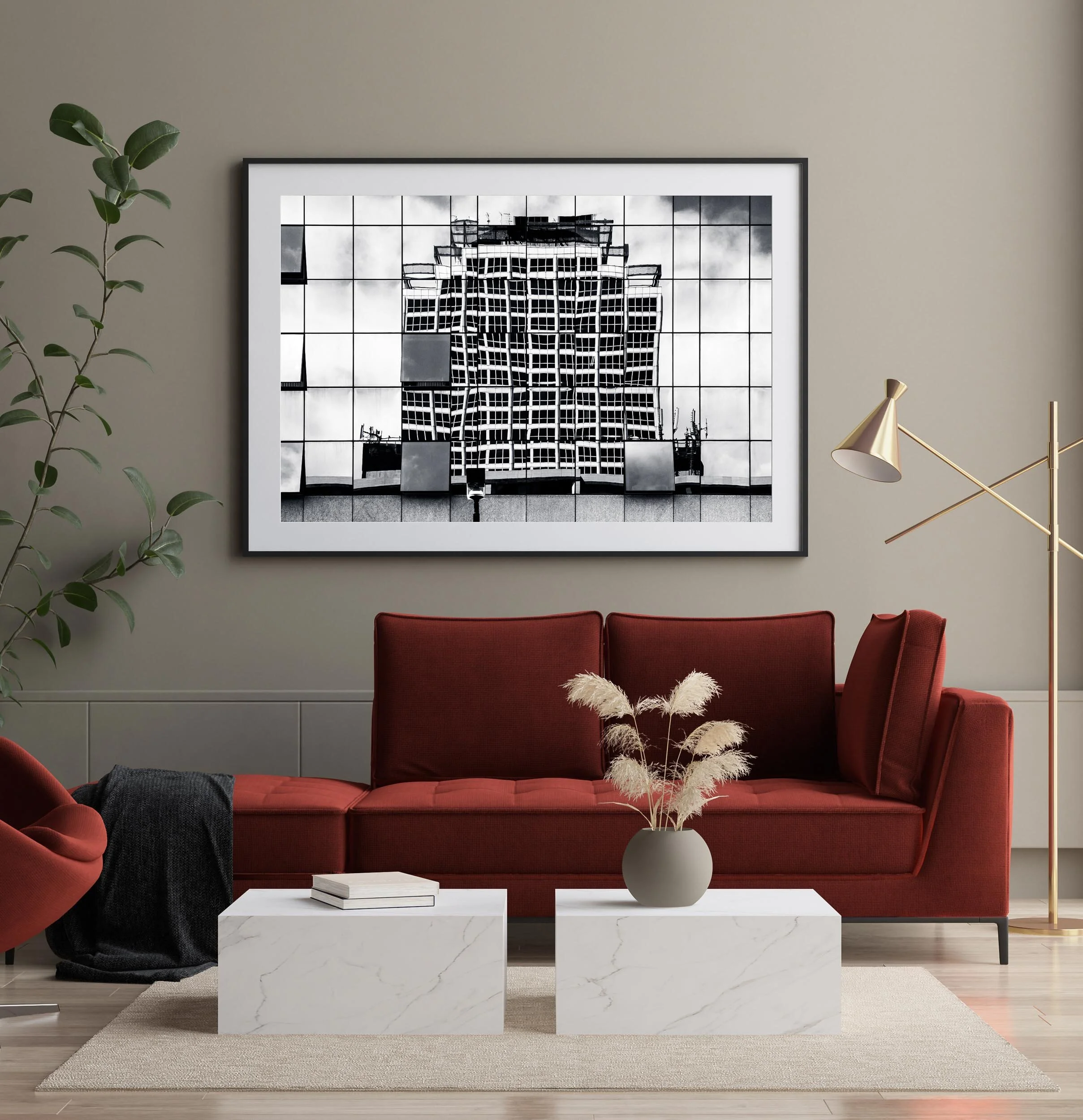 Modern interior, poster mock up, 3d render