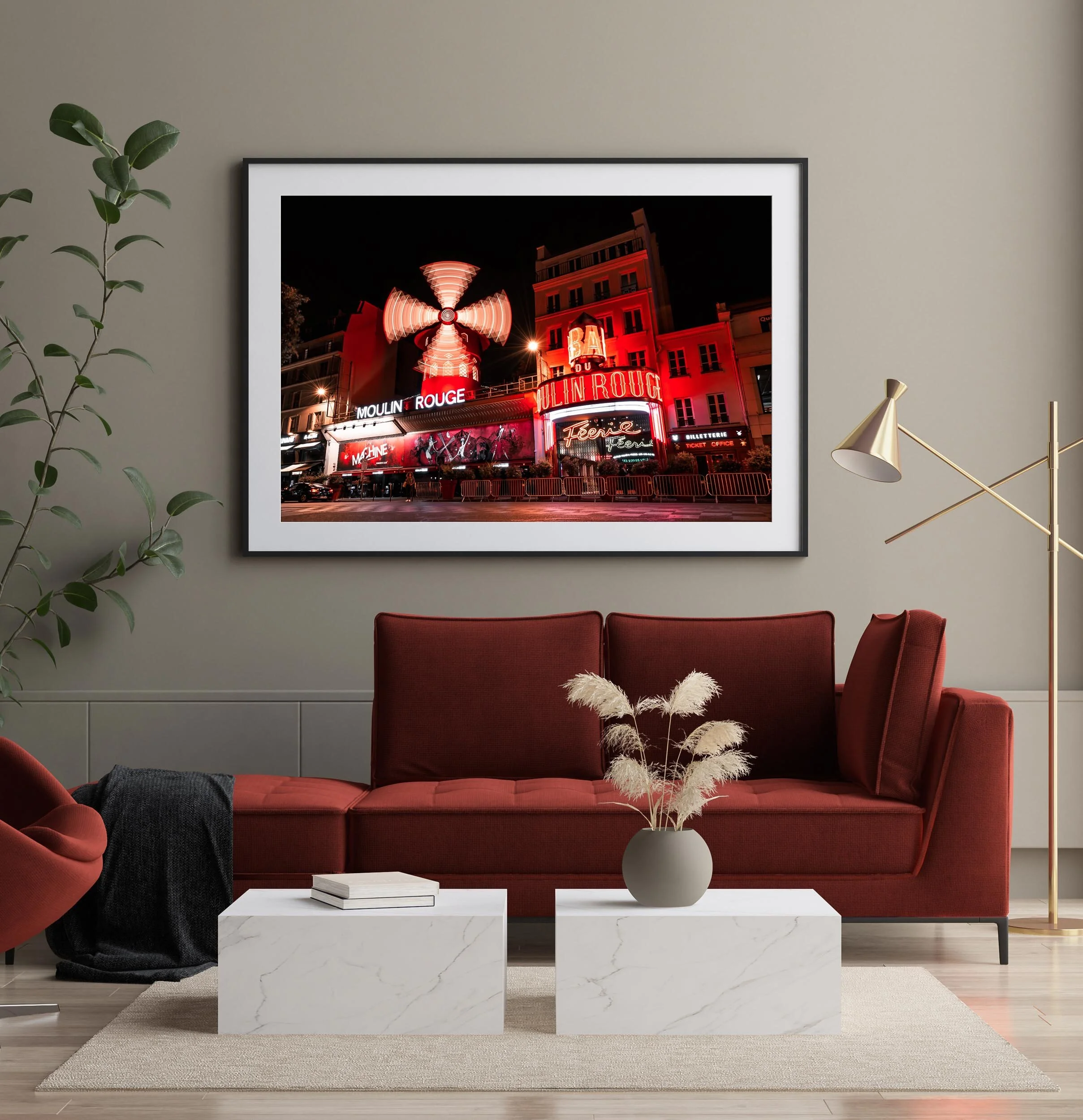 Modern interior, poster mock up, 3d render