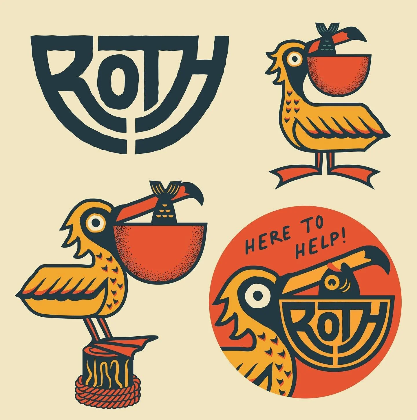 Did a brand capsule with pelicans and alternate wordmark for ROTH Print and Design out of Virginia Beach. Gotta love a pelican. 
#badgedesign #illustration #procreate #illustagram #apparel #pelicans #brandcapsule #handdrawntype #graphicdesign