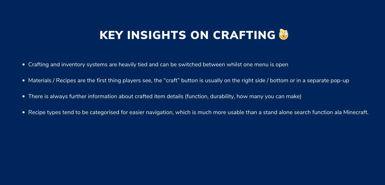 Competitor research was condensed into common patterns and areas of interest