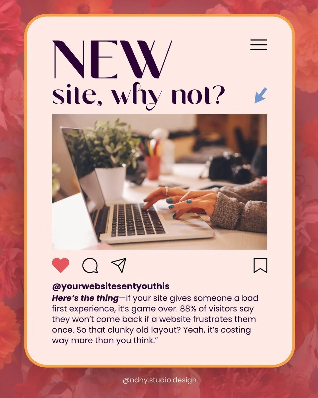 Let&rsquo;s turn that 🏠(your website) into a home that throws awesome house parties that make folks wanna come back again and again to experience it 🎉 #yourwebsitesentyouthis #ndnystudio

#websitedesign #branding
#webdesigner #branddesign
#brandide
