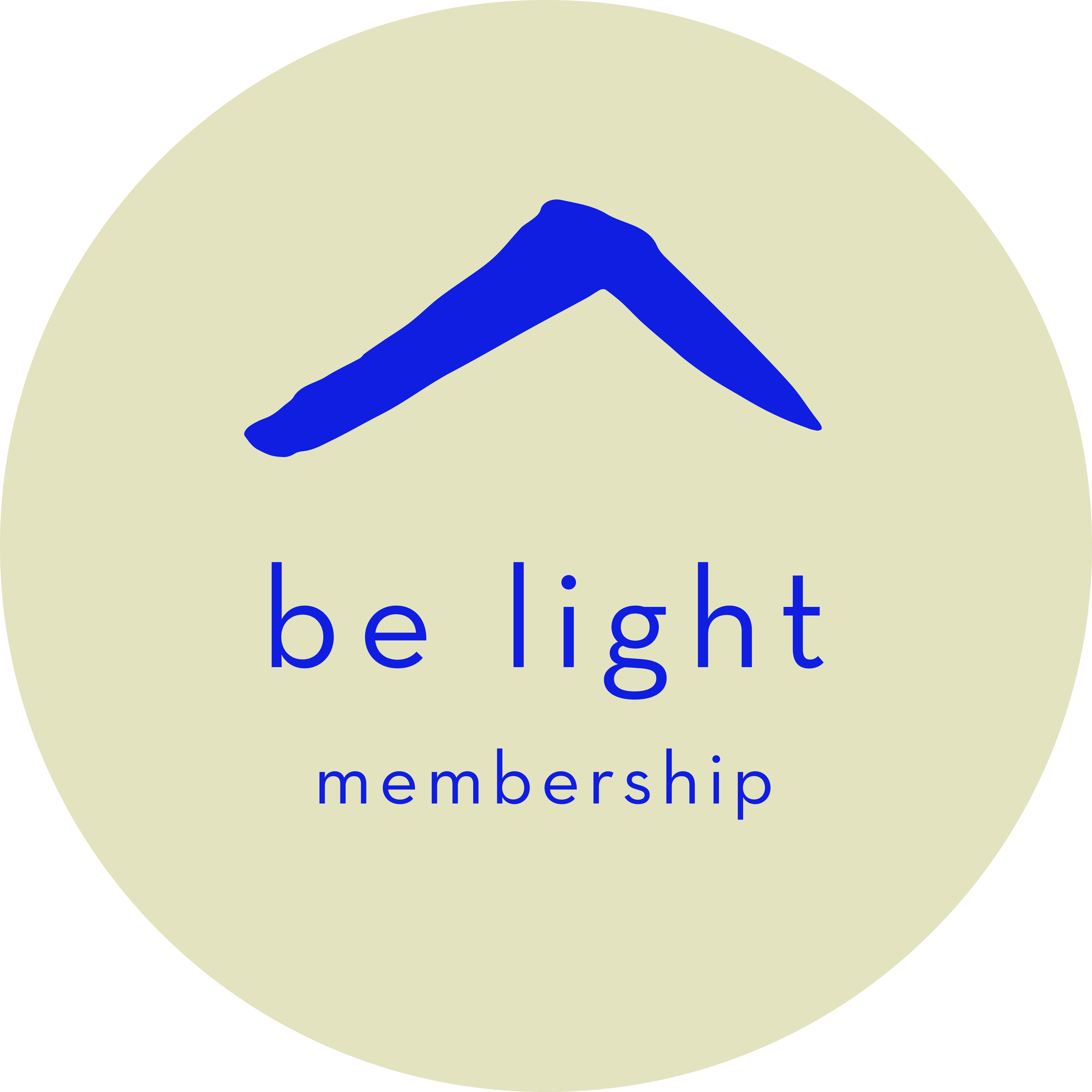 Logo with a stylized mountain and the words 'belight membership' in blue text on a circular beige background.