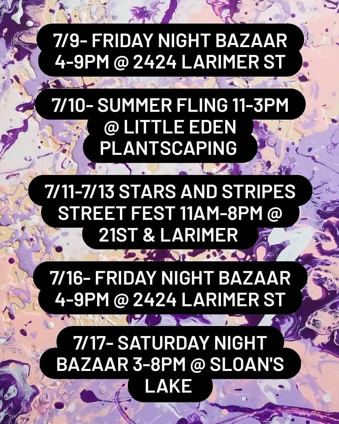 Upcoming market schedule 😊 Come check out some new color palettes! 🎨