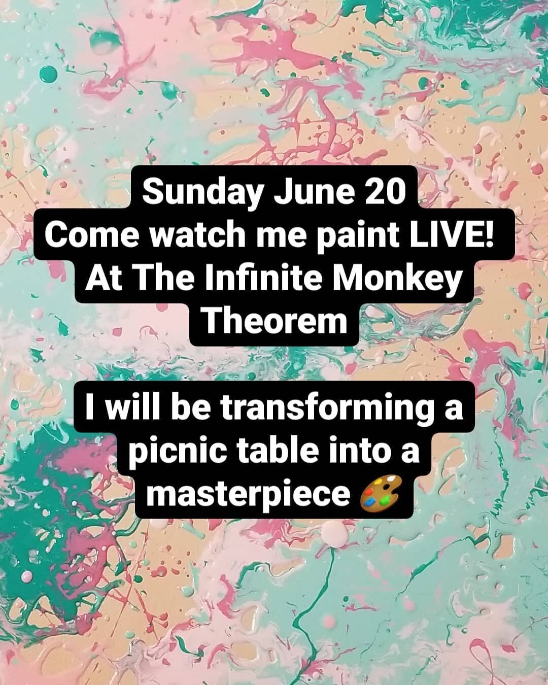 Come enjoy some awesome art, great wine, and beautiful sunshine 🌞 I will be painting a picnic table at @infinite_chimp from 2-6pm on June 20th. Come say hi!
