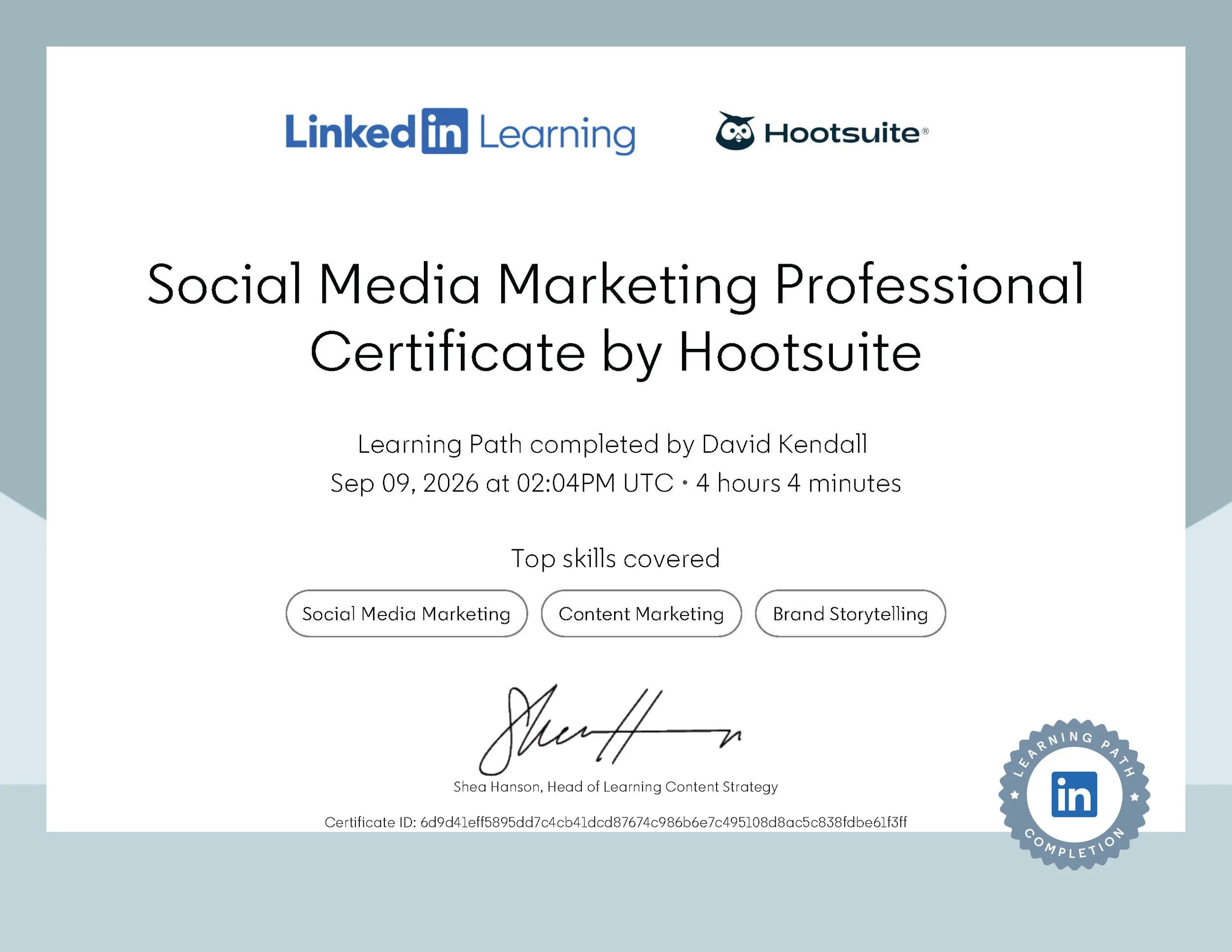 Certificate Of Completion Social Media Marketing Professional Certificate by Hootsuite