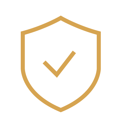 Gold shield icon with a check mark inside