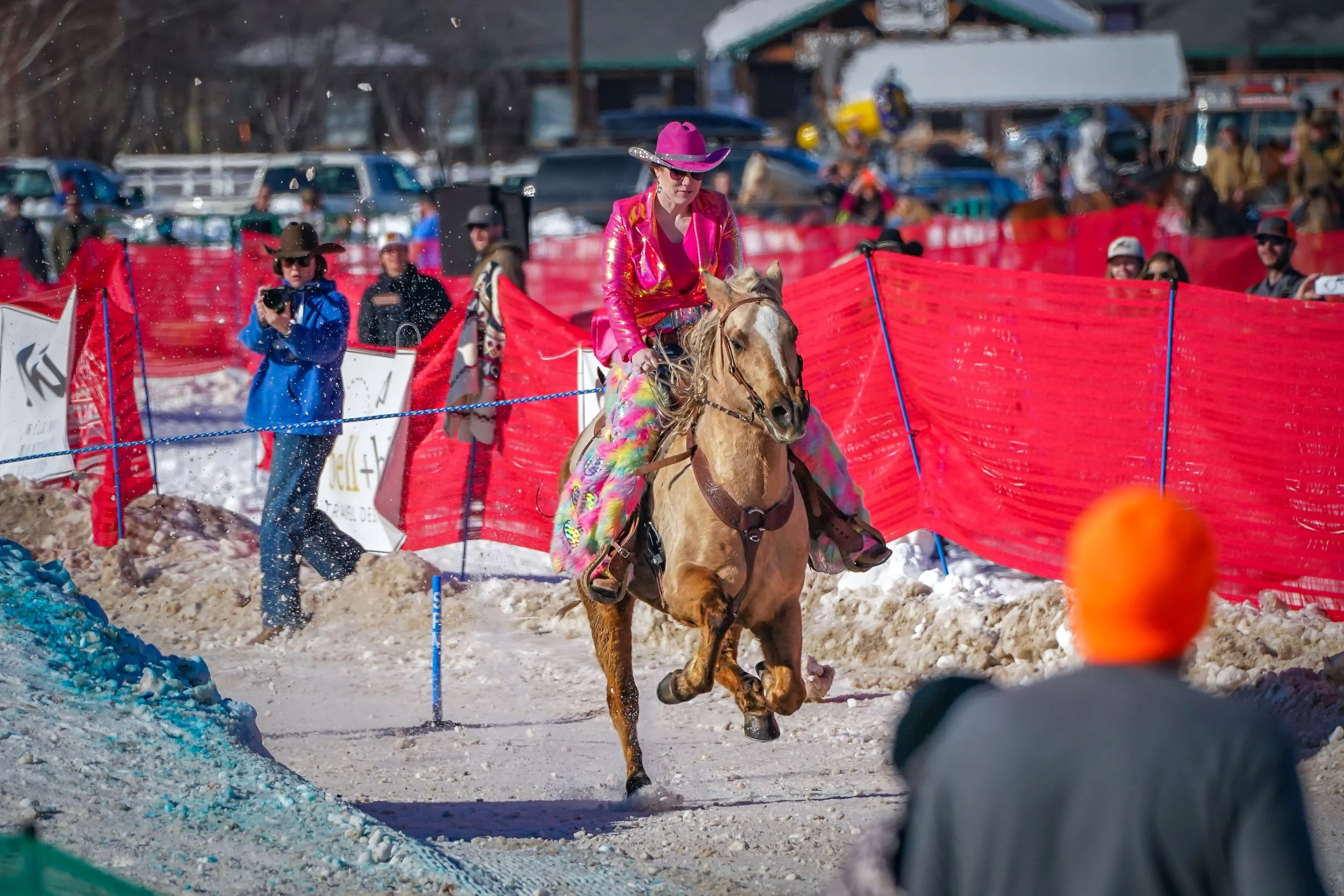 The first team - absolutely flying down the course!