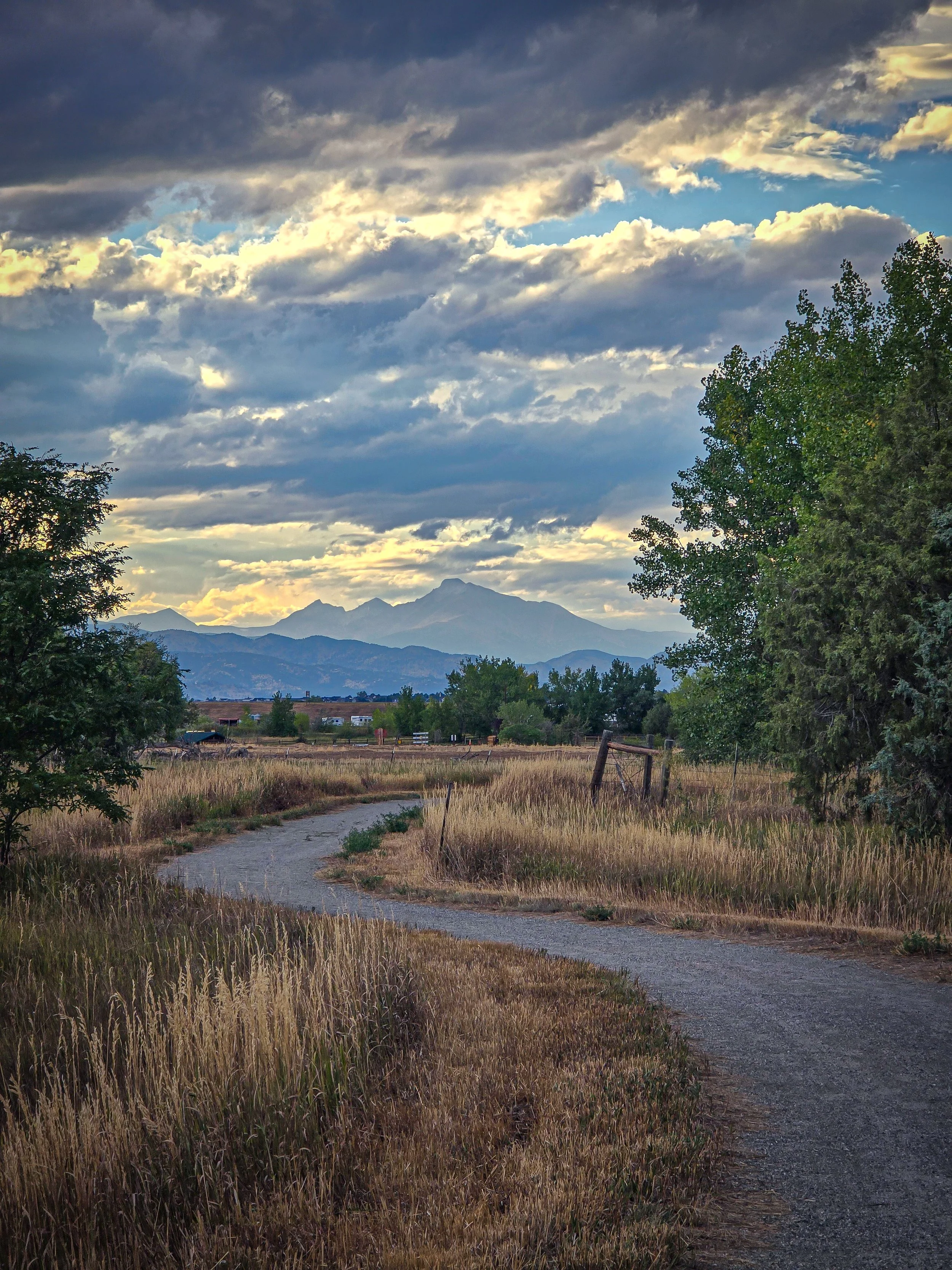 The path in the preserve with Long's Peak