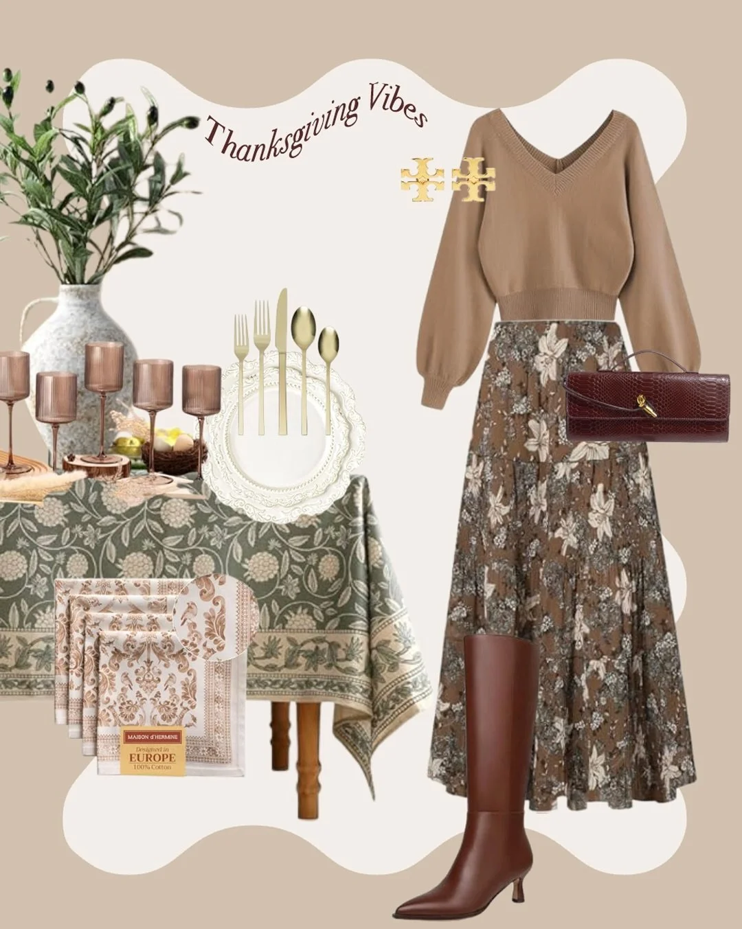 If we&rsquo;re going to eat carbs all day, we might as well look cute doing it.
🍂Thanksgiving vibes = florals, warm browns, a good boot, and a table that feels a little bit French countryside. Which style screams you?
Comment LINKS and I&rsquo;ll DM