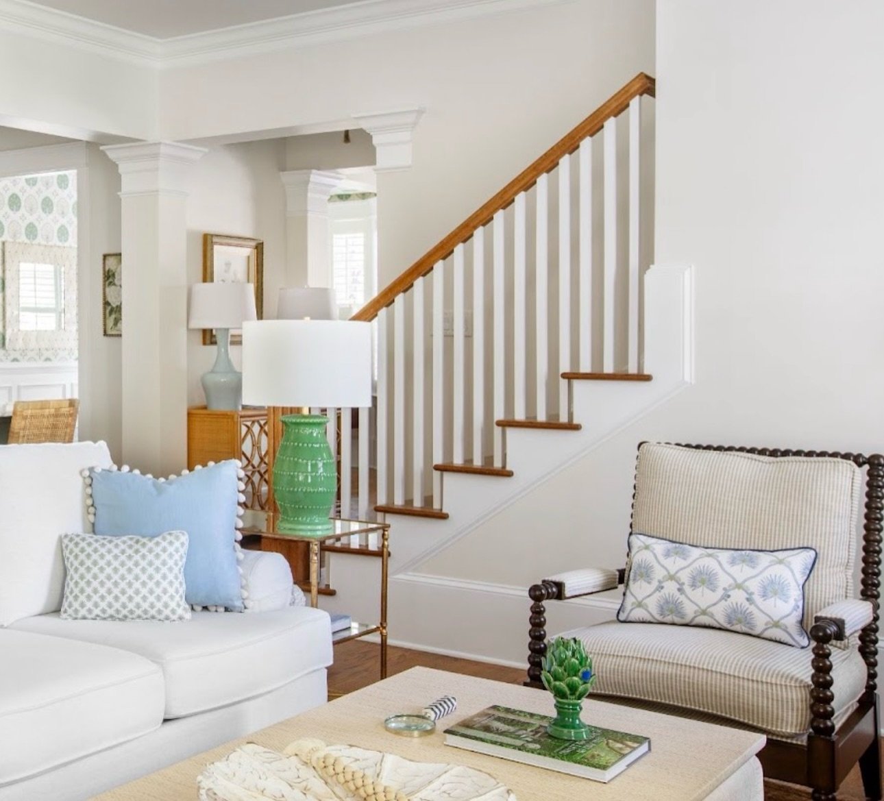 There&rsquo;s nothing better than seeing fabrics come to life in the hands of a talented designer. Serenoa and Corona as pillows in this beautiful Lowcountry home&mdash;such a lovely job by @stripedlemondesign 👏🏻