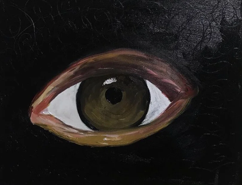 Painting of a human eye with a dark background.