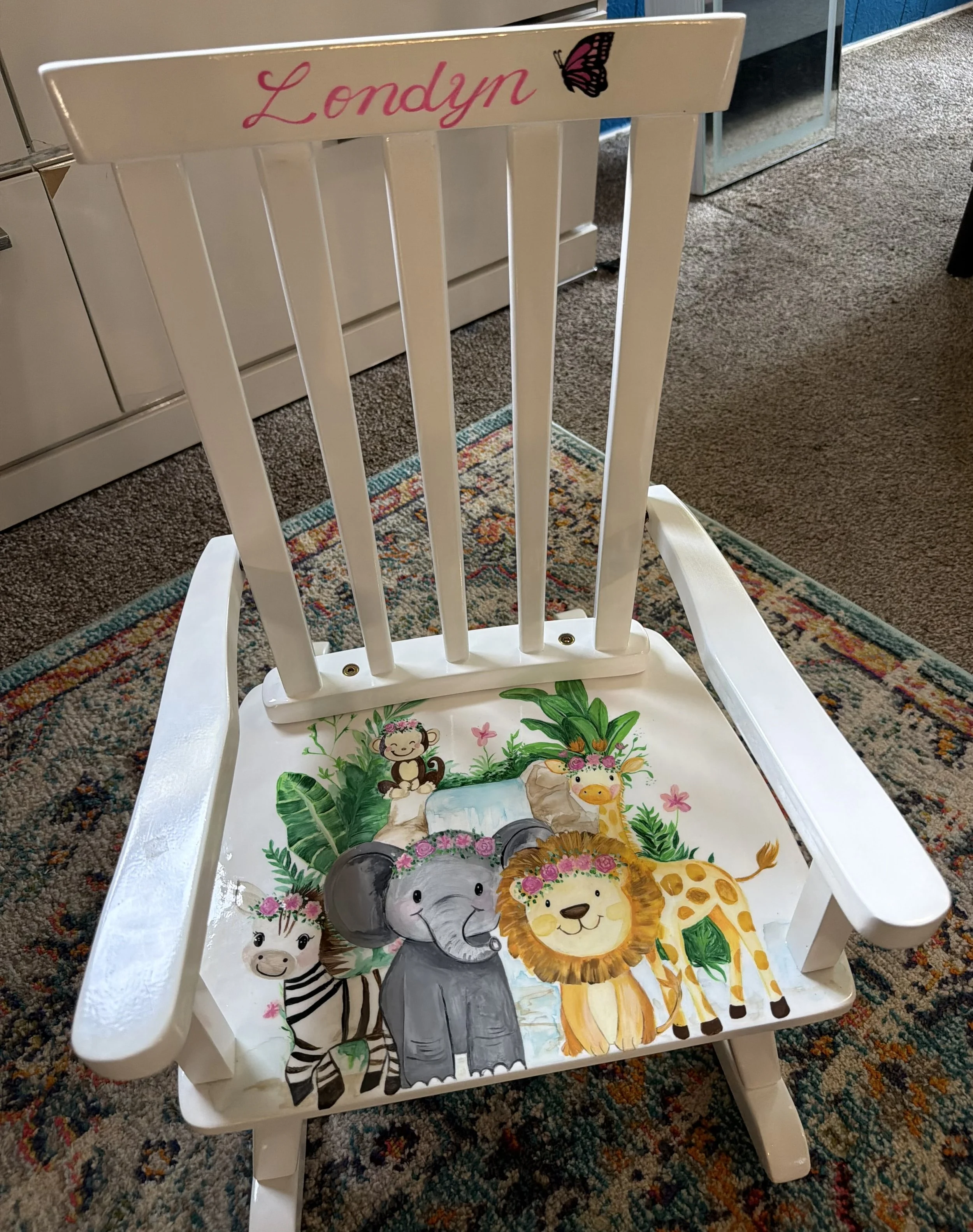 safari animal themed handpainted rocking chair