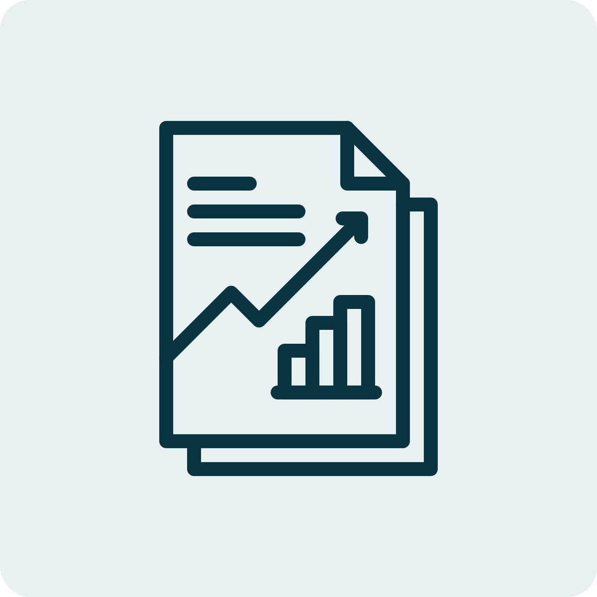 An icon showing a document with a rising bar graph and an upward trending line graph.