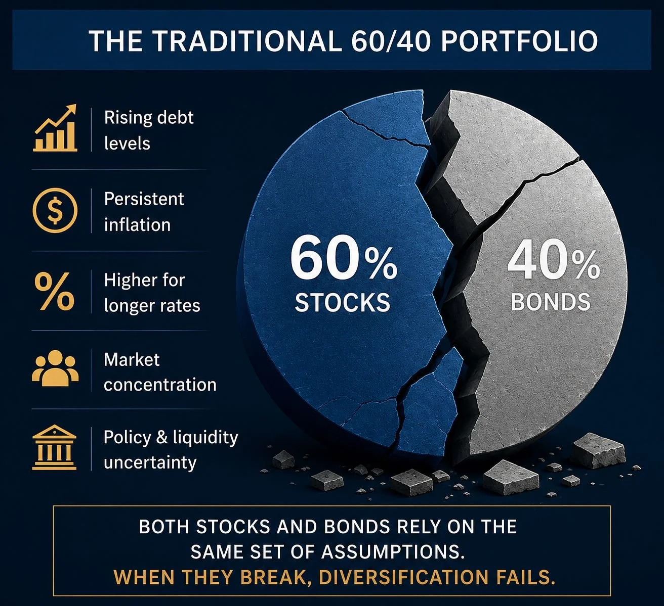 the traditional 60/40 portfolio (60% stocks / 40% bonds)