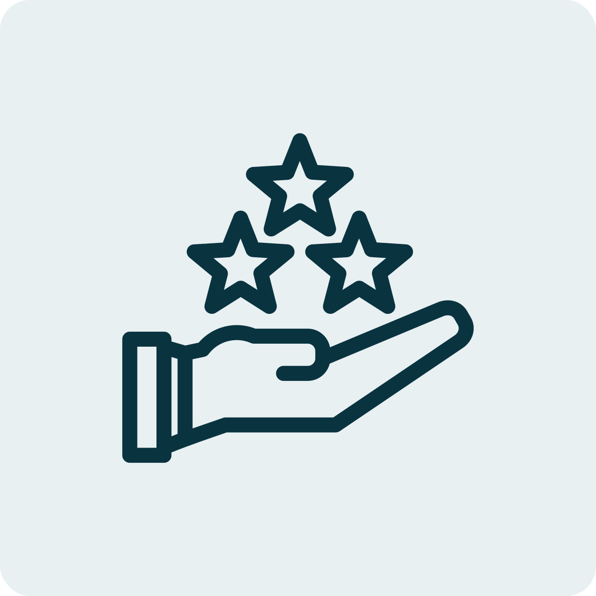 Outline of a hand holding three stars.