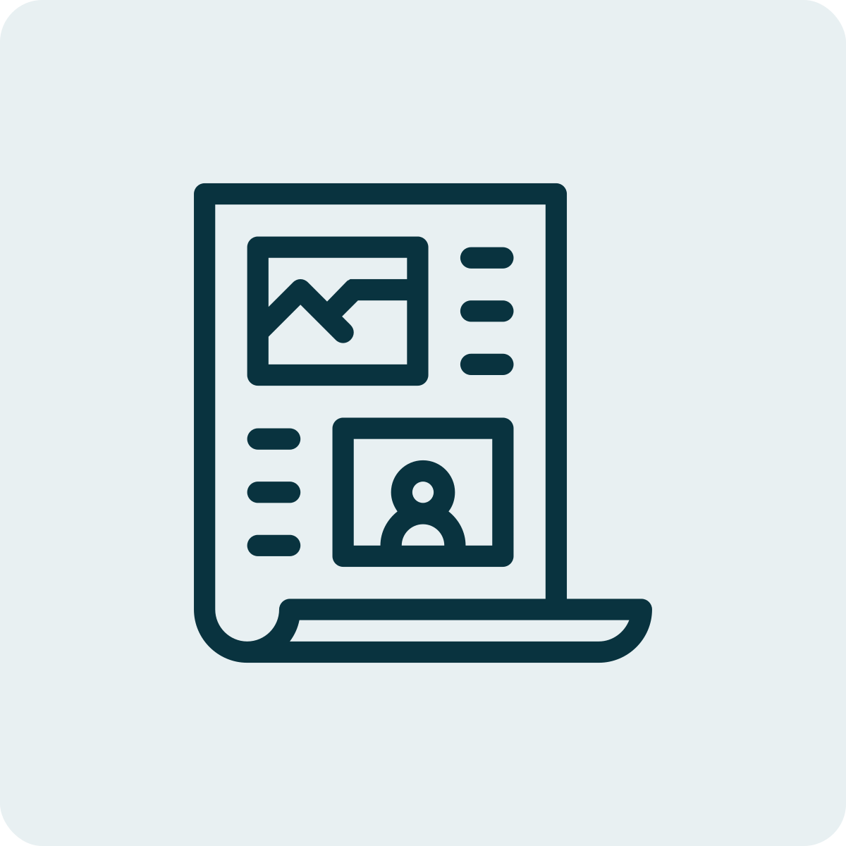 Icon of a mobile device displaying a line graph and a user profile.
