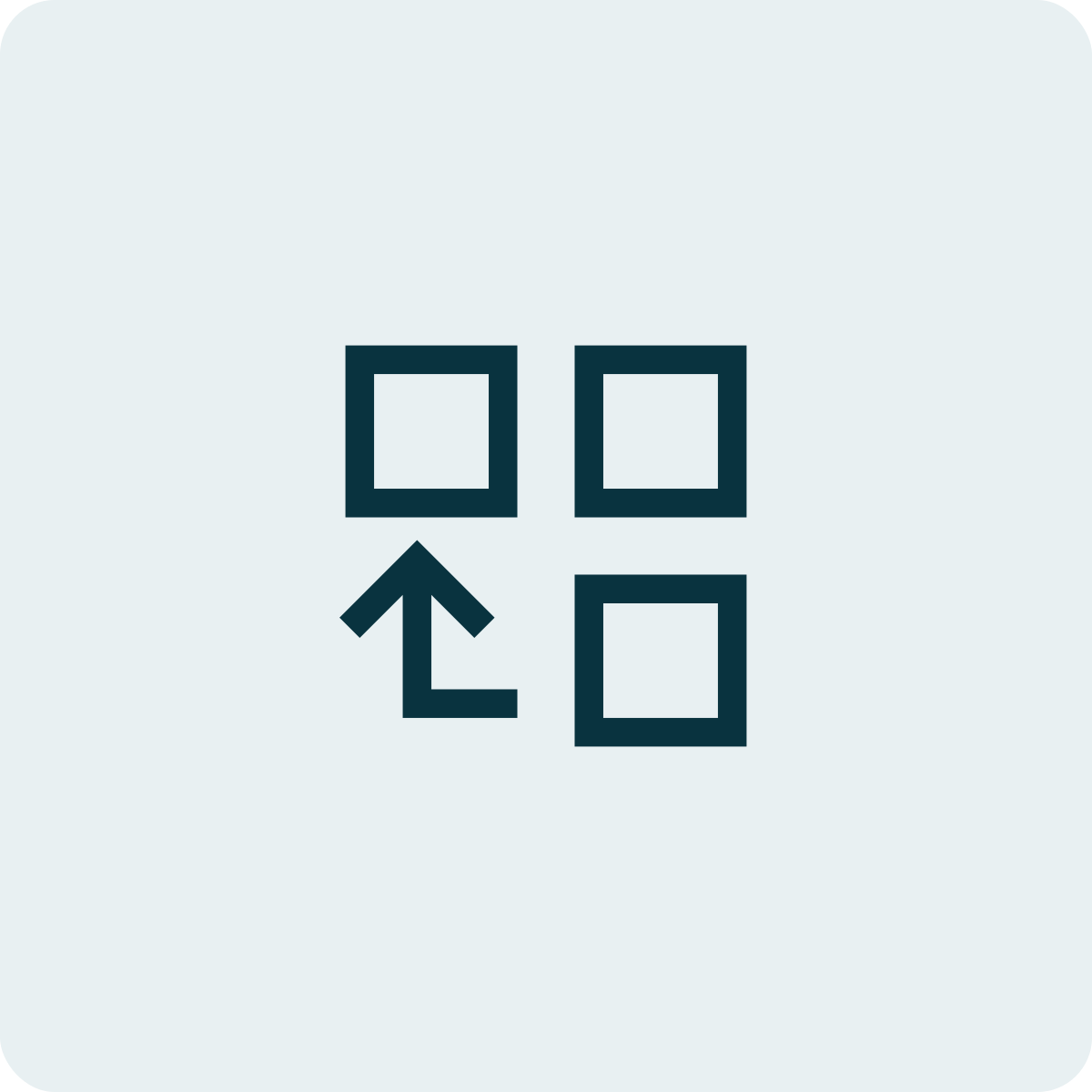 Icon showing two squares on top and one square at the bottom with an arrow pointing from the bottom square upwards.
