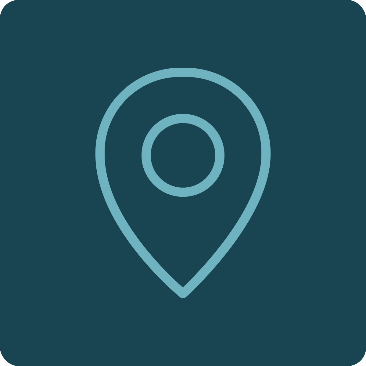 Map location pin icon on a dark teal background