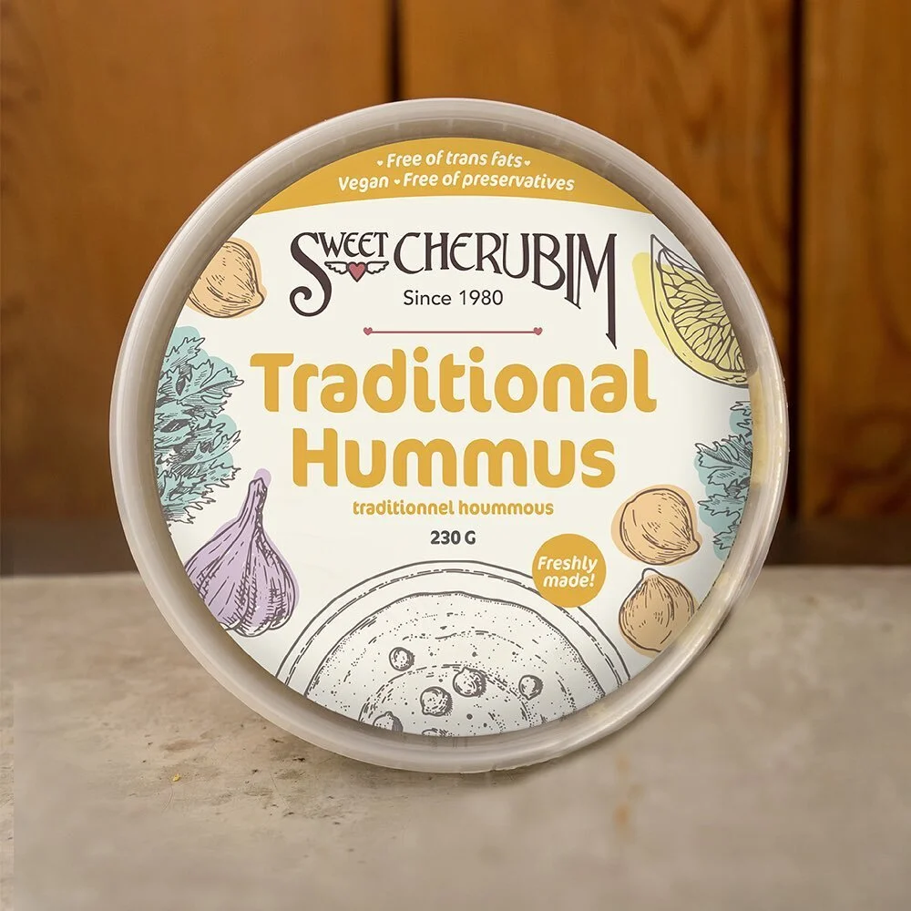 Hummus, hummus, hummus, you cant get enough types of hummus especially when its freshly made in-house at Sweet Cherubim. I loved working on this range for them
Sweet Cherubim Support organic farming, Produce and promote vegan and vegetarian foods, f