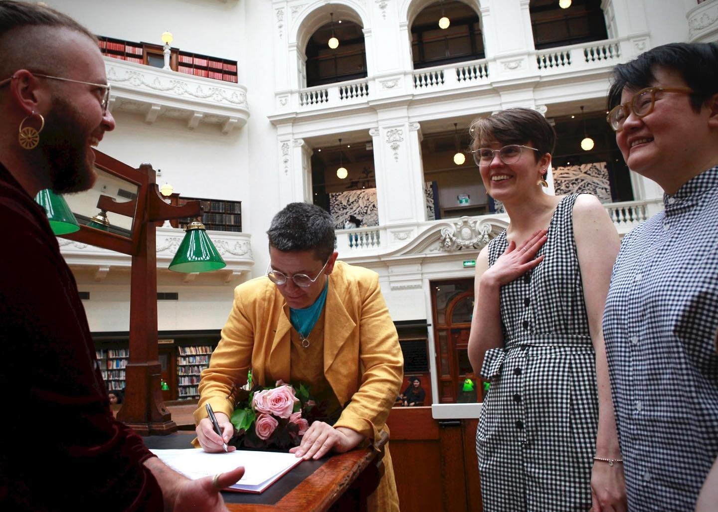 I got to marry Angela &amp; Lee in the gorgeous Reading Room of the @library_vic. We had a very small and quiet ceremony with a couple of their closest friends and after they kissed, the entire room erupted into applause! It took us all completely ab