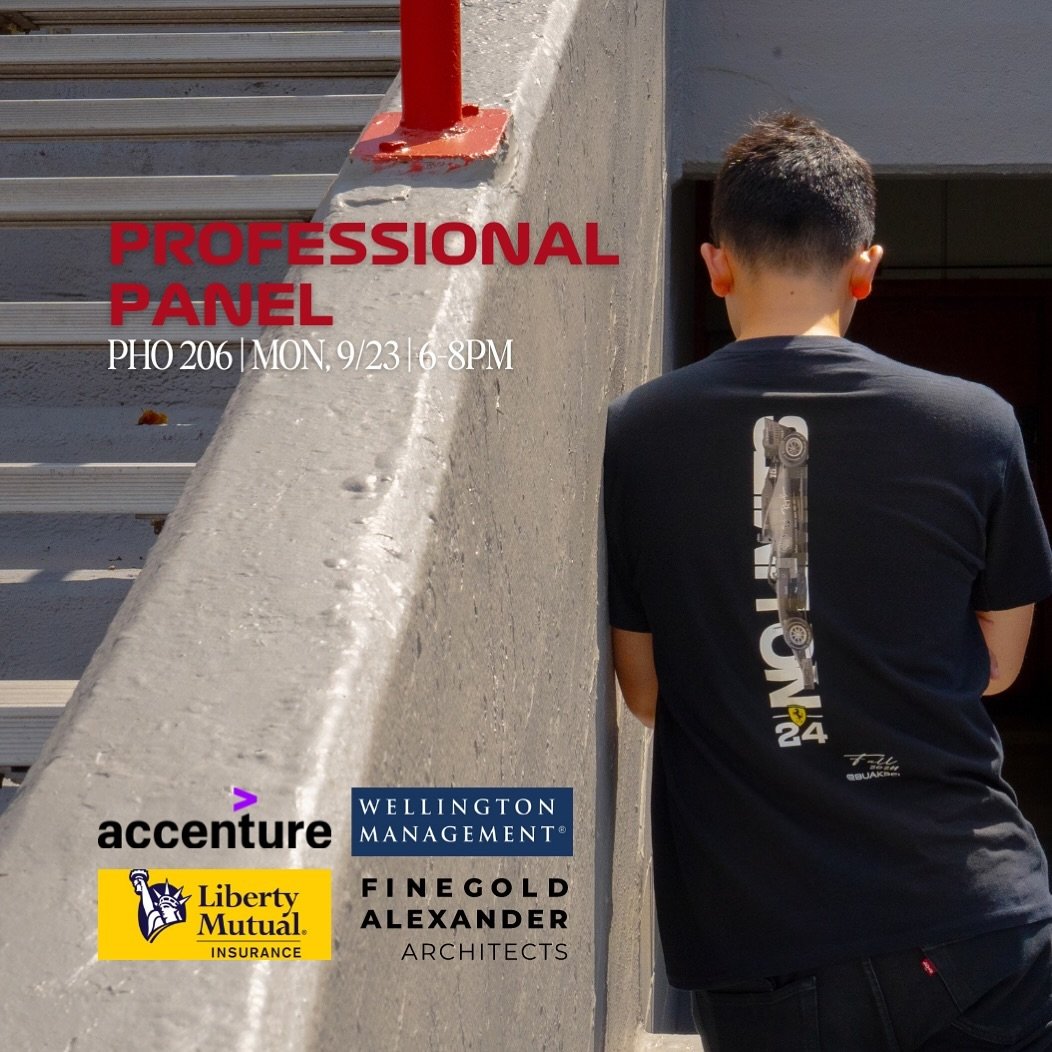 PROFESSIONAL PANEL TONIGHT 💼👔

PHO 206, 6-8PM! Dress code is business casual. To qualify for interviews, you must attend at least two closed recruitment events! 

Come meet some of our alumni who now work at companies like Accenture, Liberty Mutual