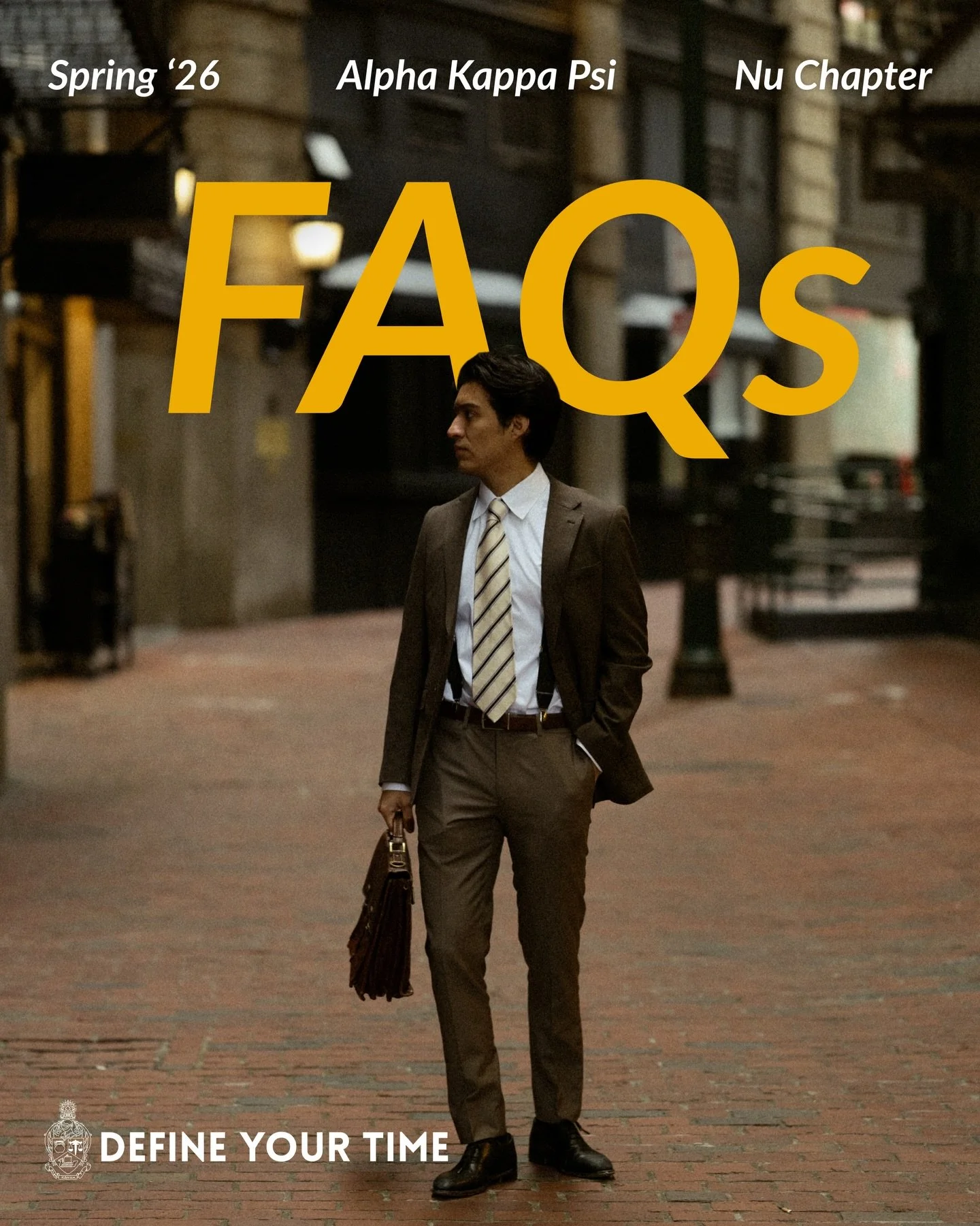 Want to learn more about our chapter and recruitment? Here are some of our most frequently asked questions!

Have more questions? Come out to our information sessions on January 26th and 27th!

#buakpsi #akpsi #bostonuniversity #defineyourtime