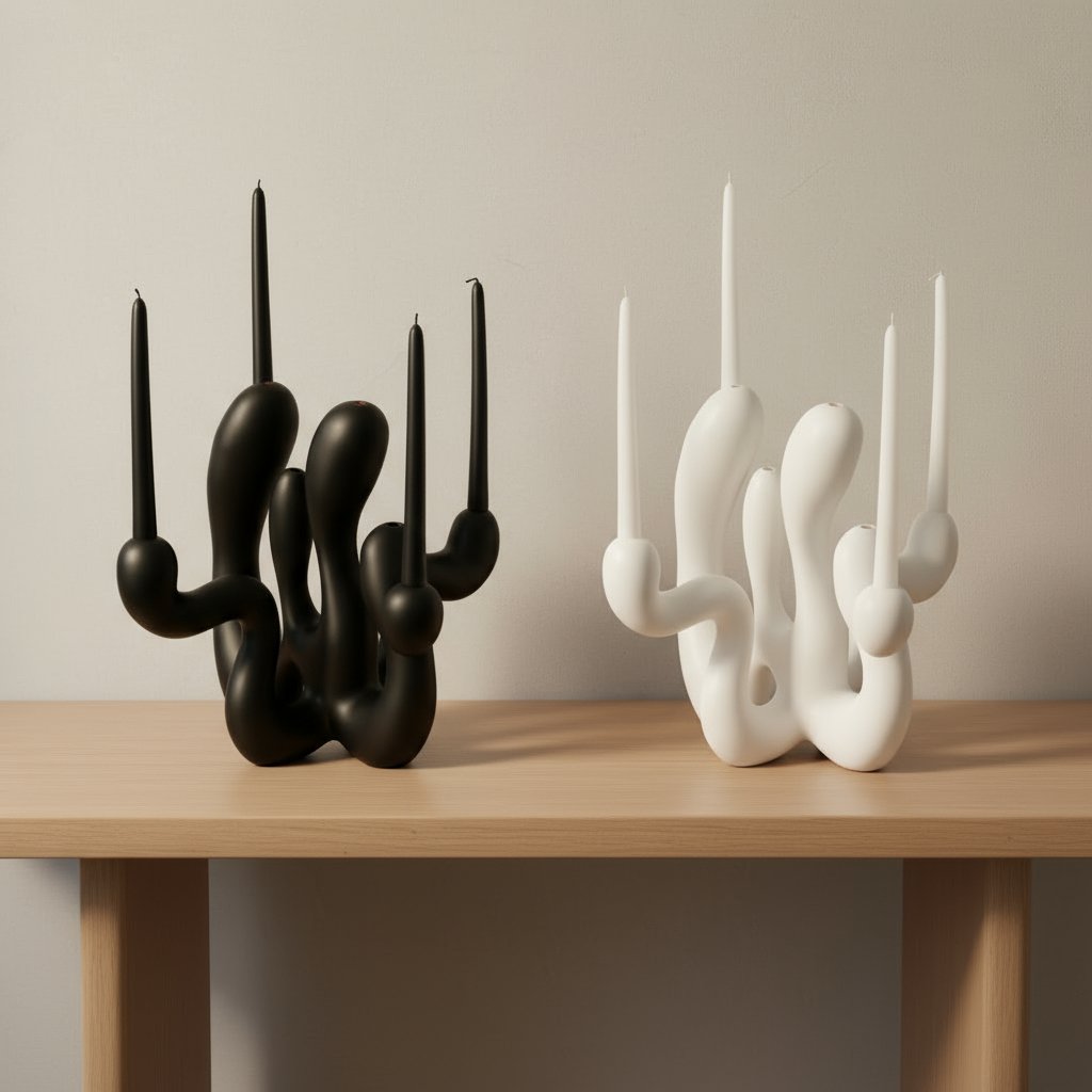 black matte / pure white sculptural candleholder for home decor, object art