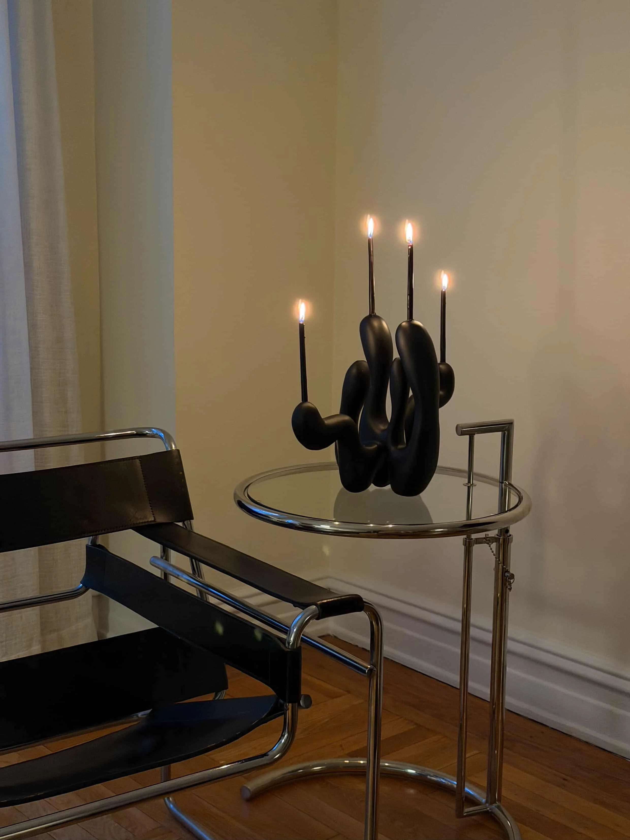 black candleholder in contemporary modern home